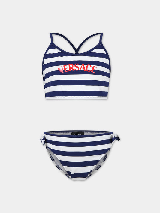 Bikini multicolor per bambina con logo,Versace,1014093 1A10010 2W300