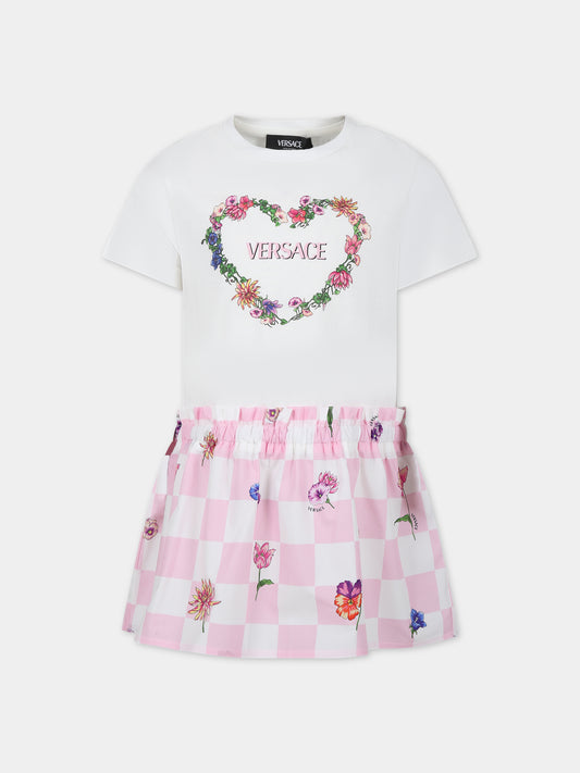 Vestito bianco per bambina con stampa multicolor,Versace,1011337 1A09683 6W650