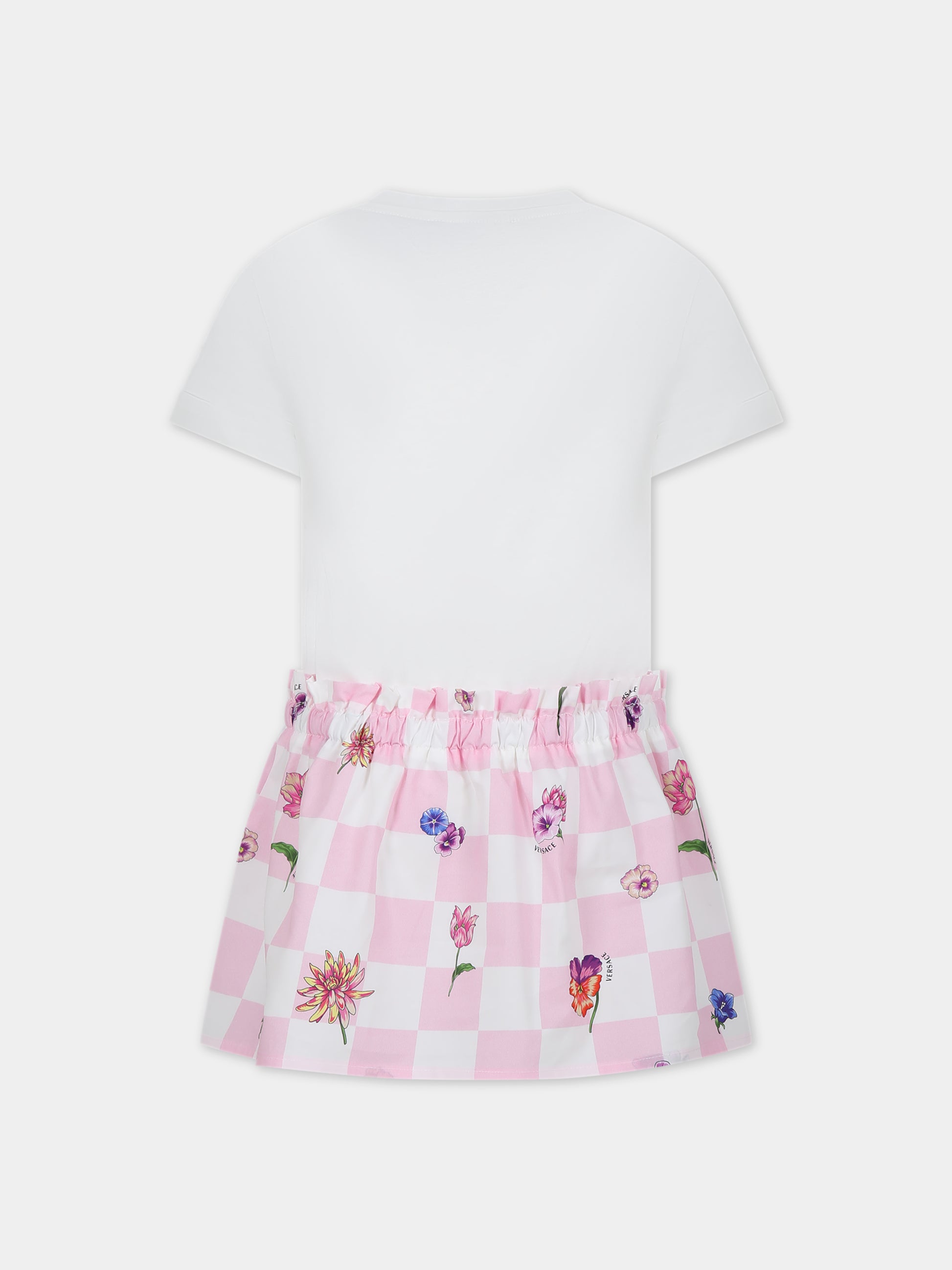 Vestito bianco per bambina con stampa multicolor,Versace,1011337 1A09683 6W650