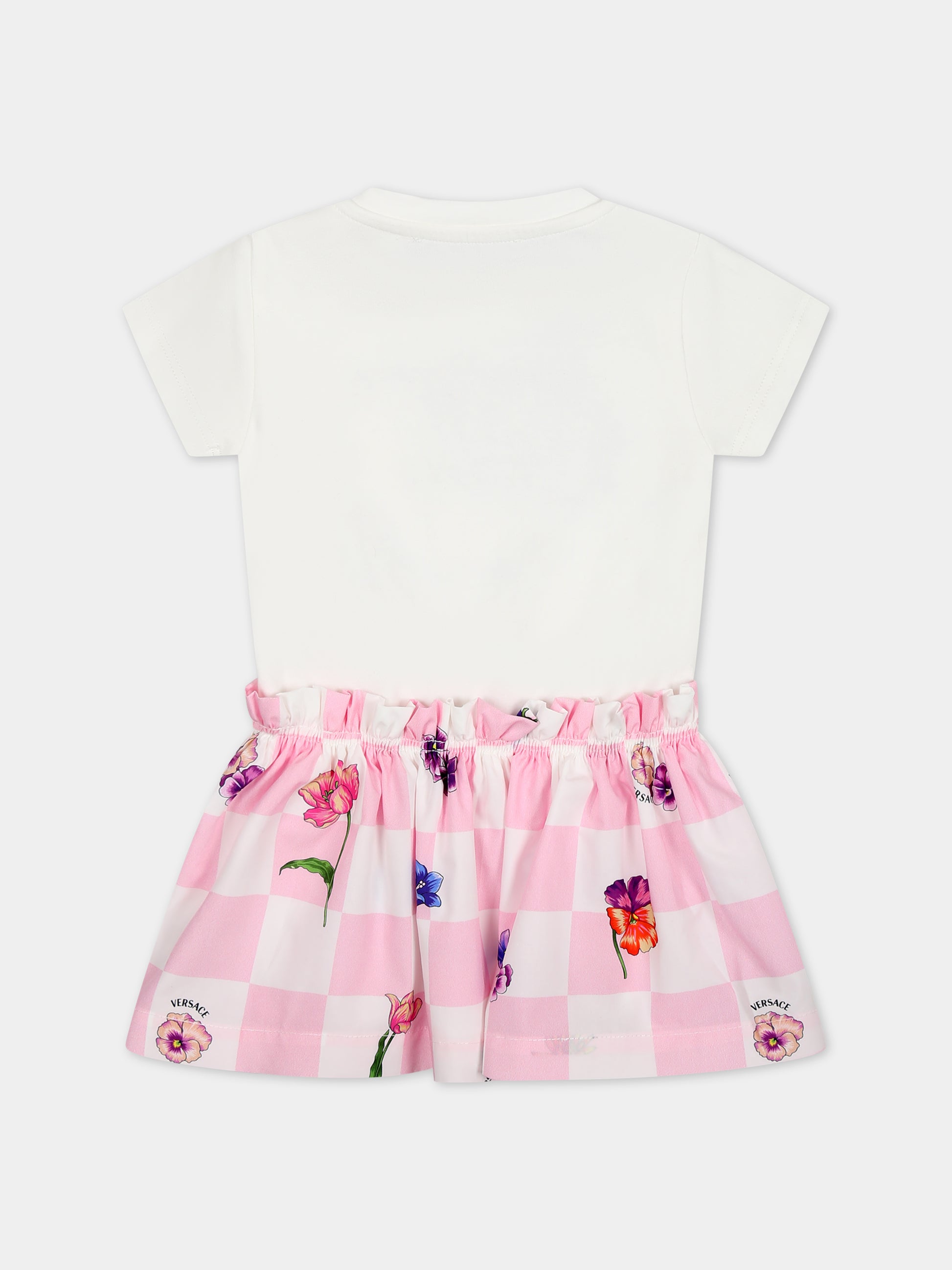 Vestito bianco per neonata con stampa multicolor,Versace,1014009 1A09953 2W070