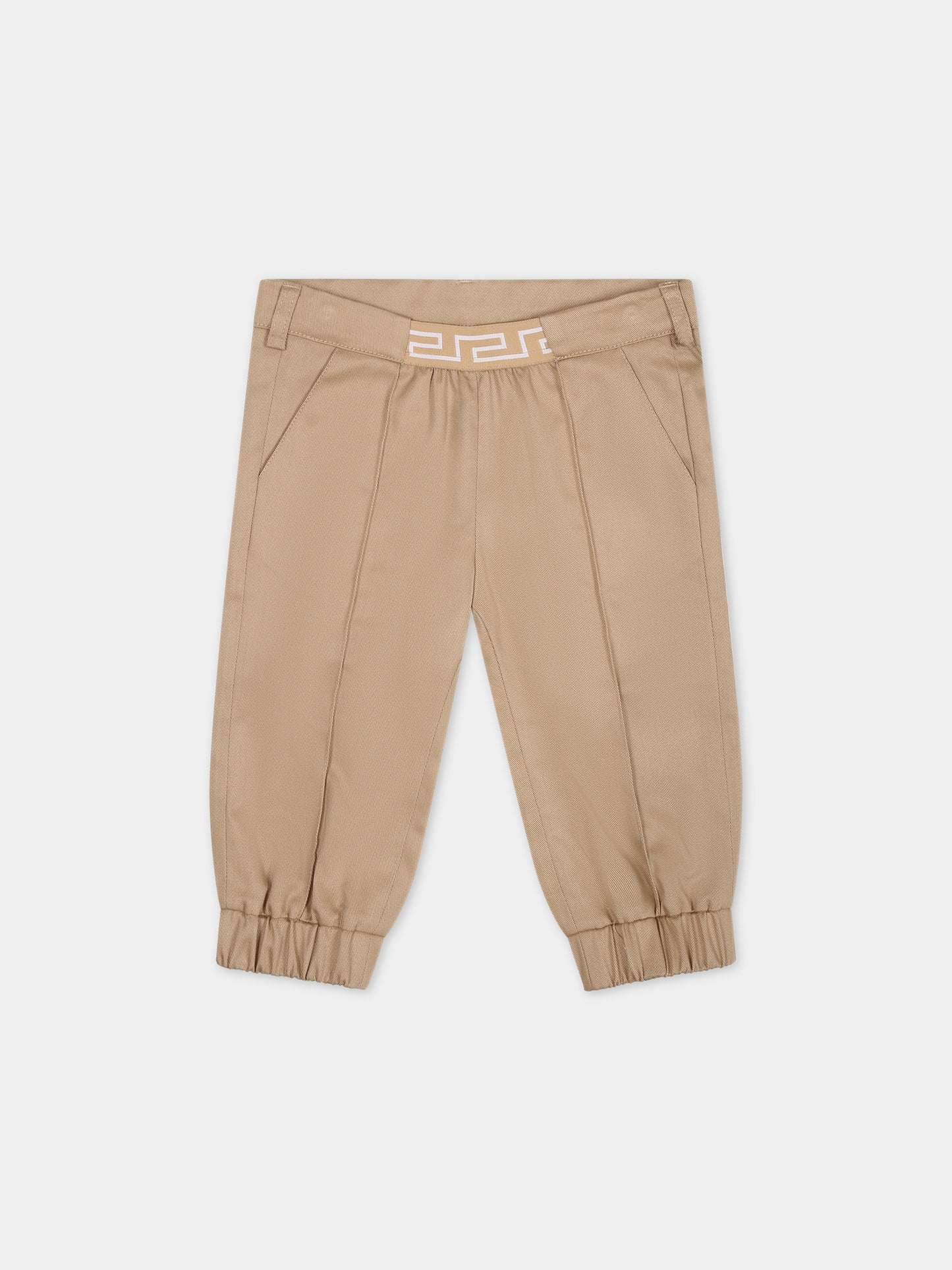 Pantaloni beige per neonato con logo,Versace,1012733 1A09209 1K020