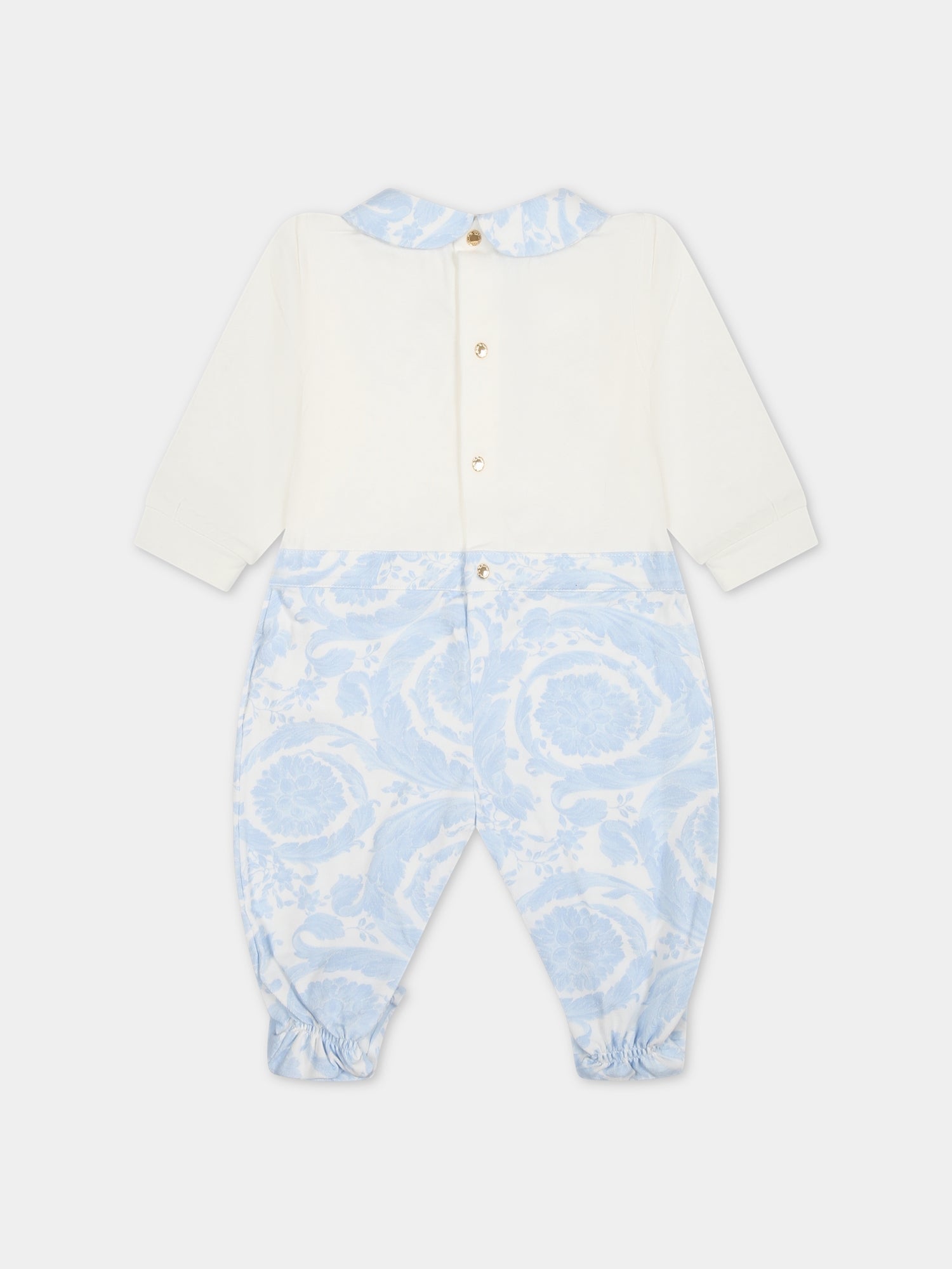 Tutina celeste per neonato con stampa barocco,Versace,1013380 1A09540 2WK10