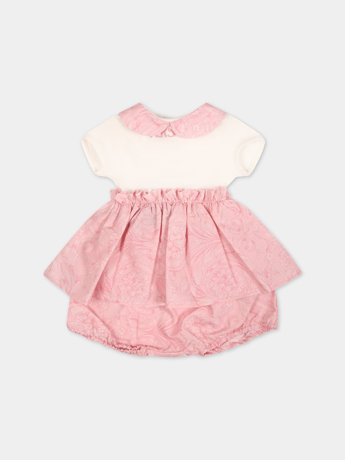 Vestito rosa per neonata con stampa barocca,Versace,1013383 1A09530 2WK80
