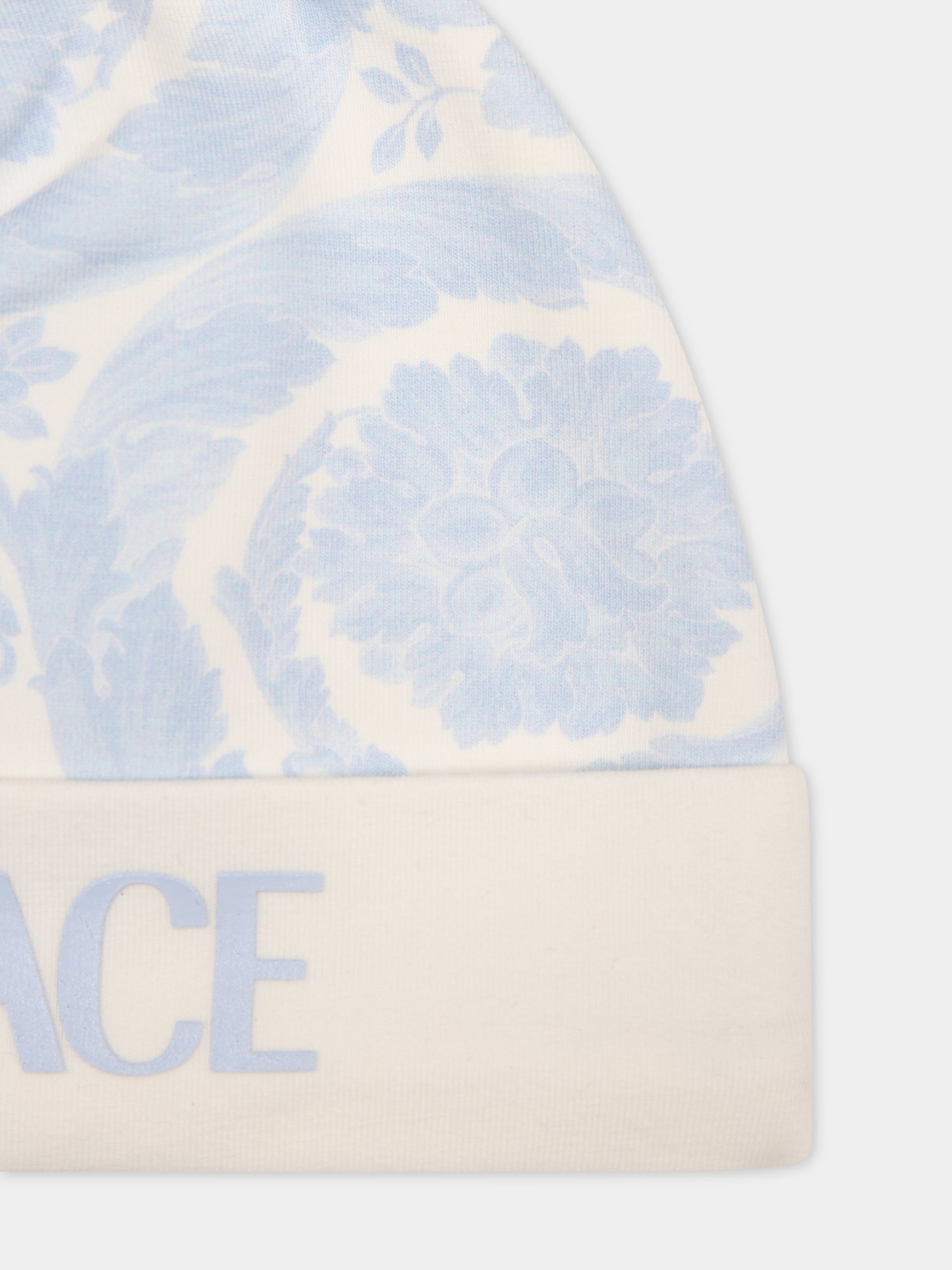 Cappello celeste per neonato con stampa barocco,Versace,1000296 1A09525 2WK10