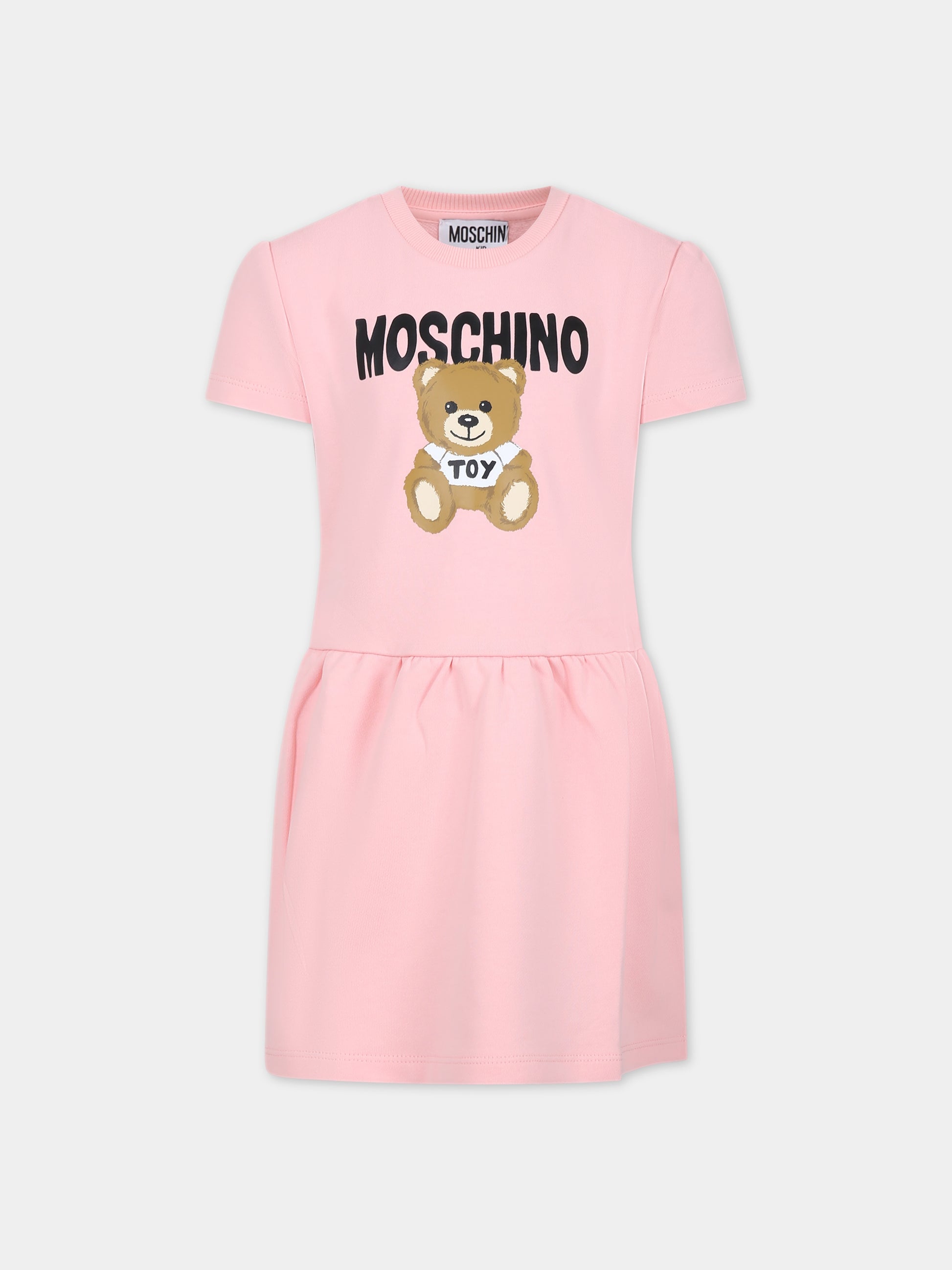 Vestito rosa per bambina con Teddy Bear e logo,Moschino Kids,HDV0CZ LCA32 50209