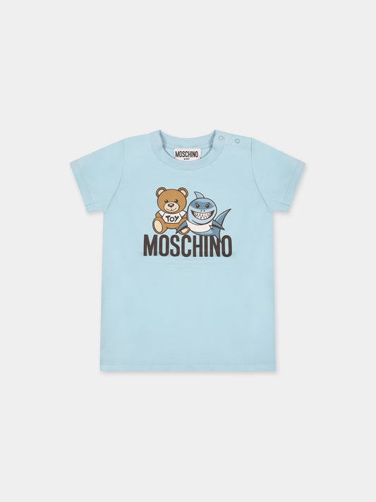 Vestito celeste per neonata con Teddy Bear e logo,Moschino Kids,MDM035 LBA00 40304