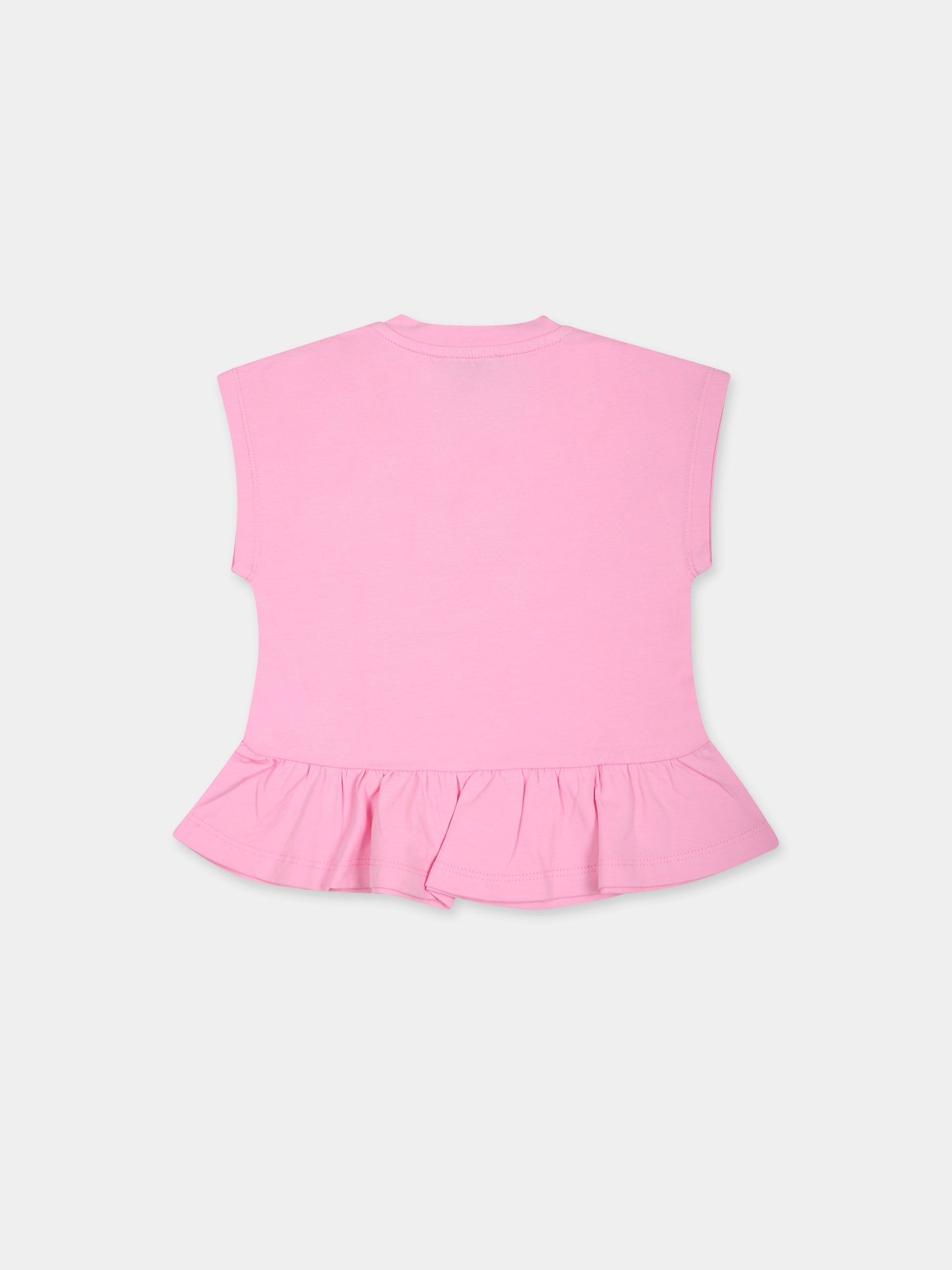 T-shirt rosa per neonata con Teddy Bear e logo,Moschino Kids,MDM037 LBA10 51473