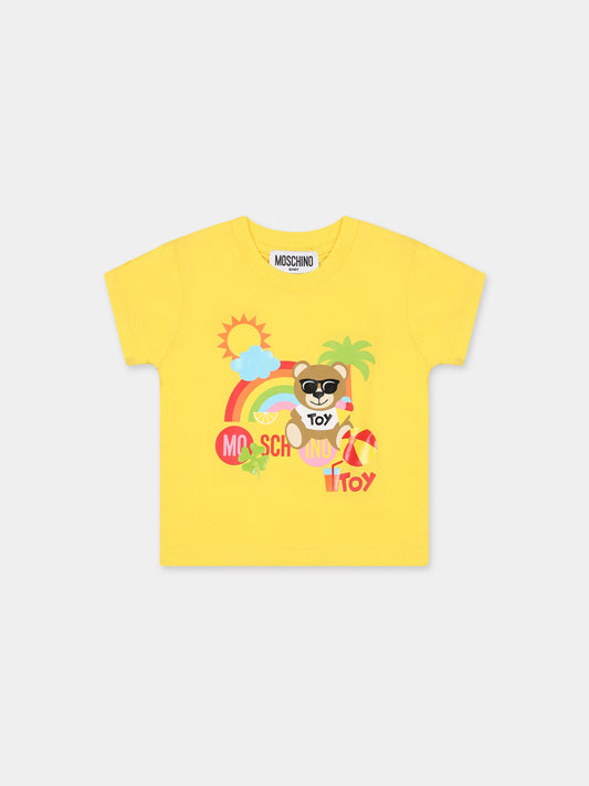 T-shirt gialla per neonati con Teddy Bear e stampa,Moschino Kids,MMM031 LBA08 50162