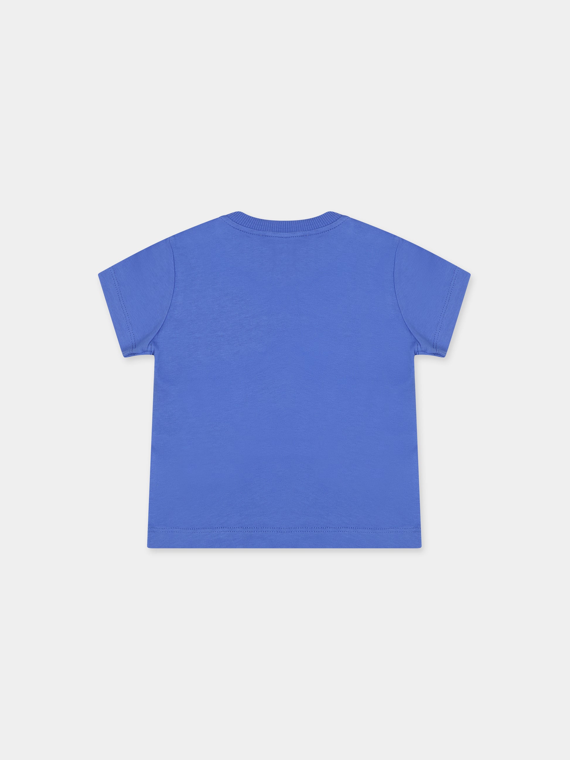 T-shirt blu per neonato con smile e logo,Moschino Kids,MNM032 LAA23 40640