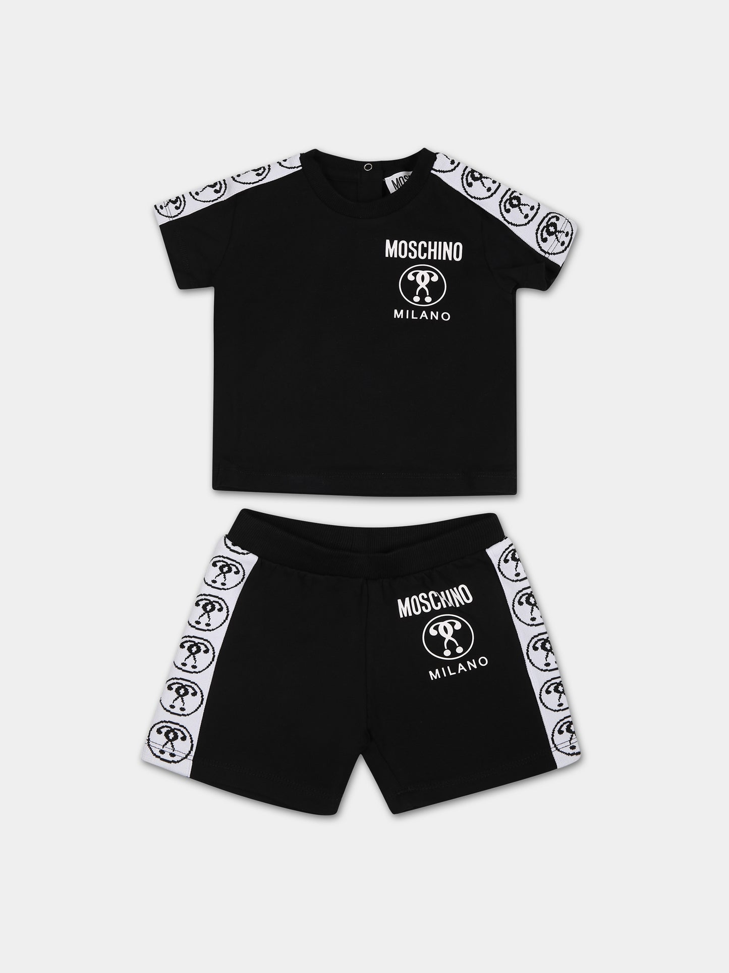 Completo nero per neonato con logo,Moschino Kids,MUG00Y LBA10 60100