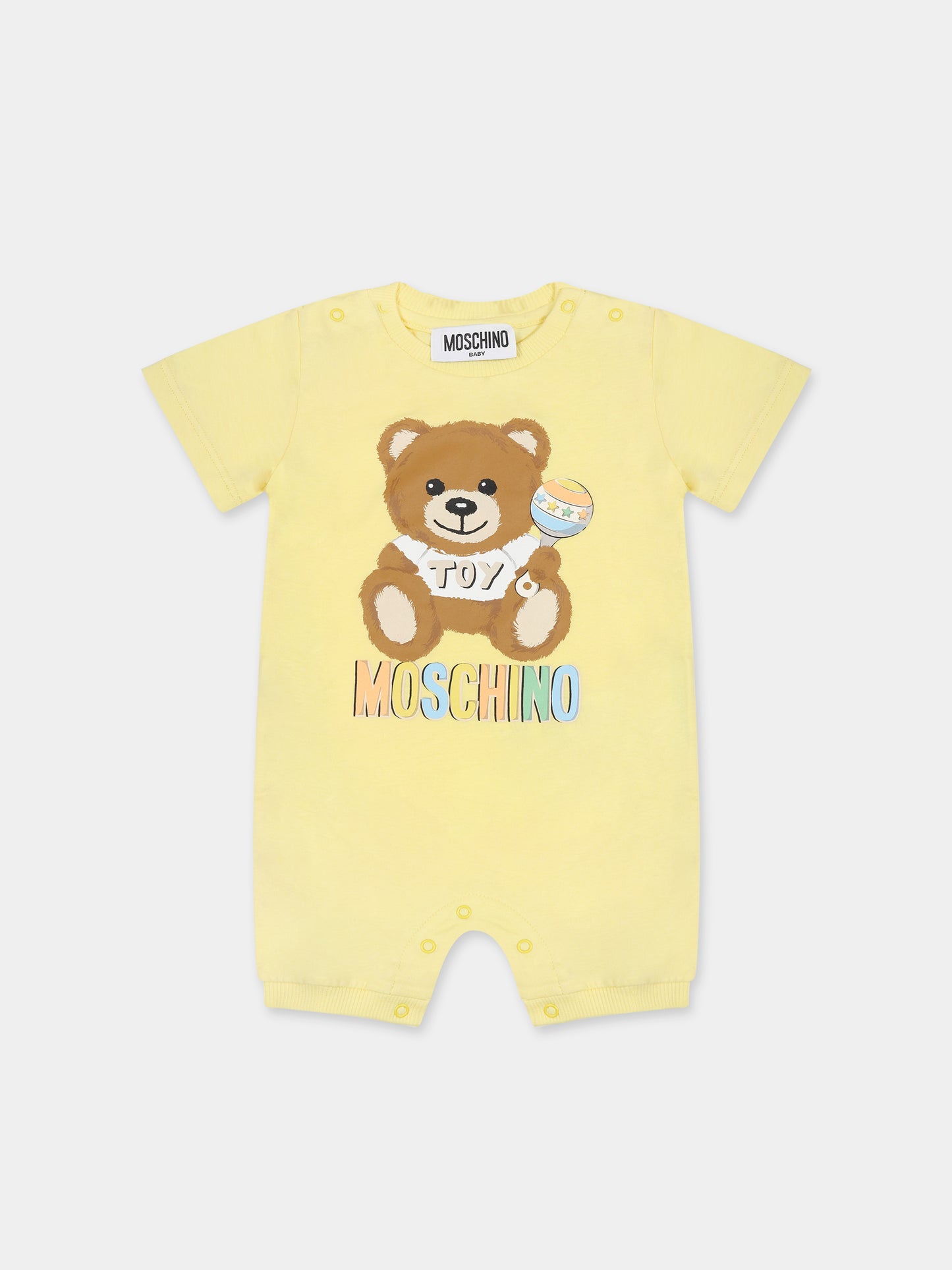 Pagliaccetto giallo per neonato con Teddy bear e logo,Moschino Kids,MUT037 LAA03 50230