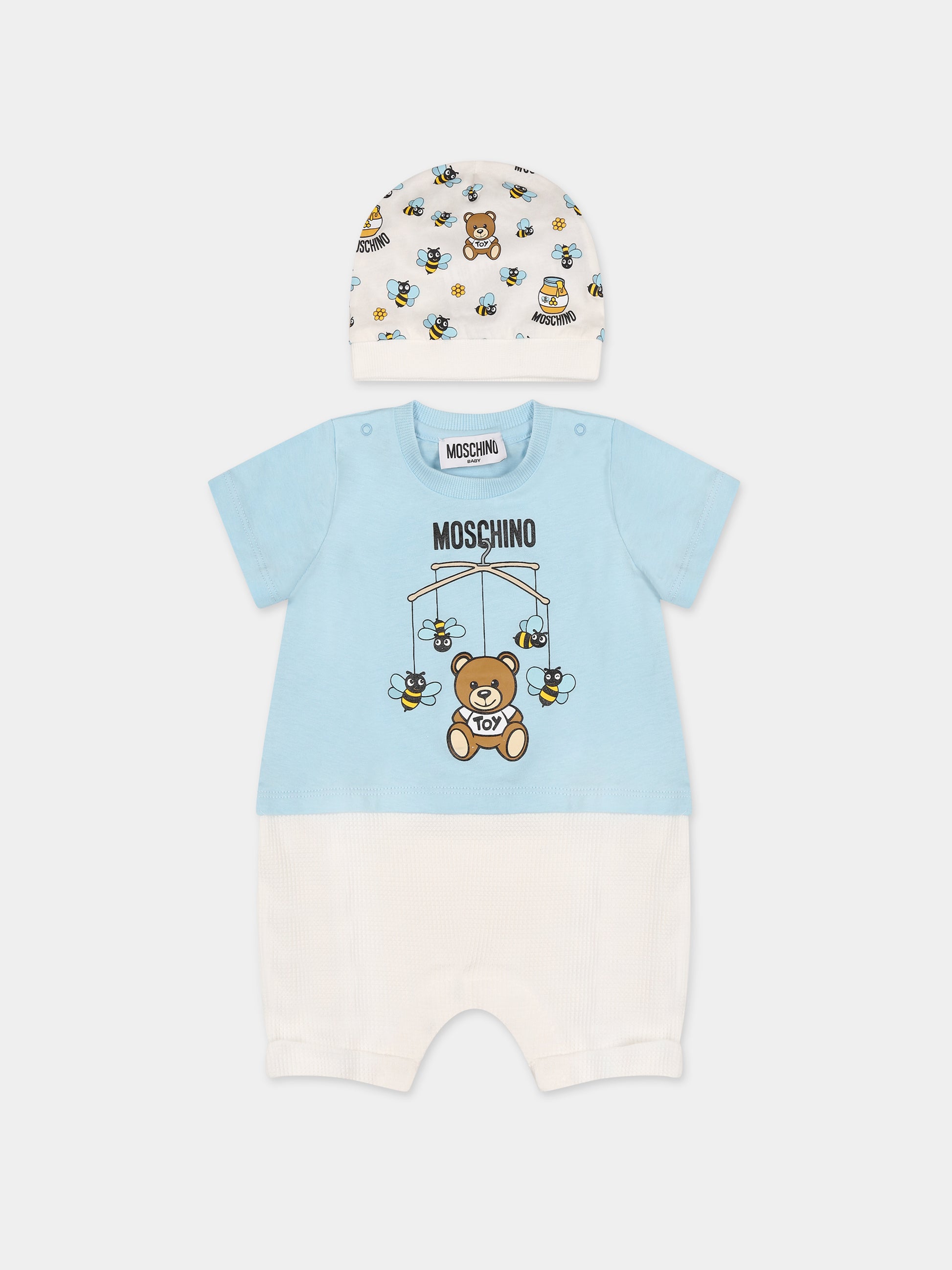 Set celeste per neonato con Teddy Bear e logo,Moschino Kids,MUY04Z LAA03 40304