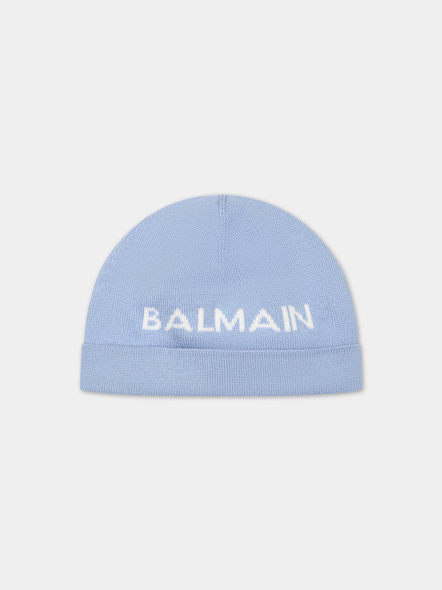 Cappello celeste per neonati con logo,Balmain Kids,BS0P47 X0006 608