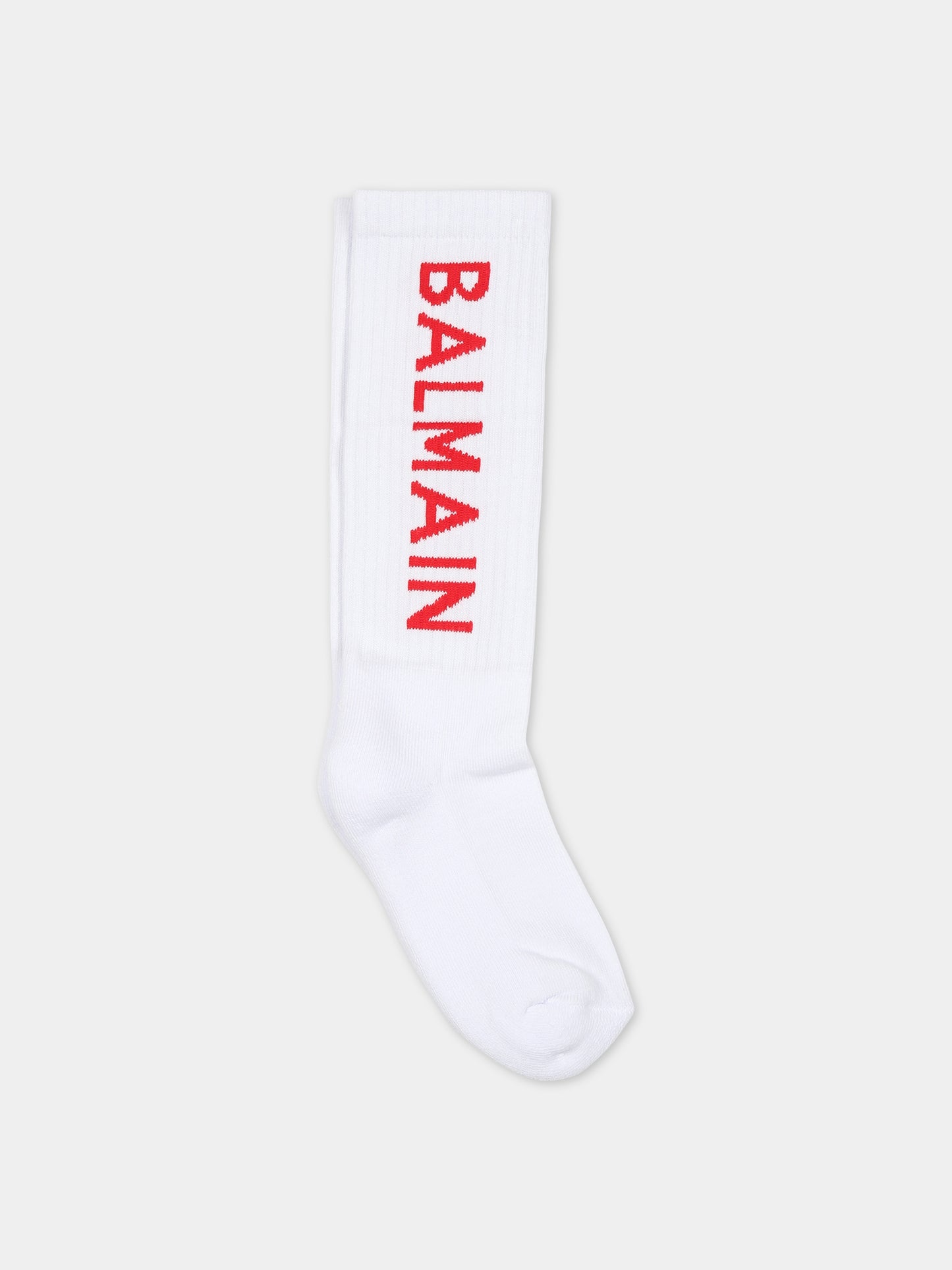 Calze bianche per bambini con logo,Balmain Kids,BS0P50 Z0553 100RO