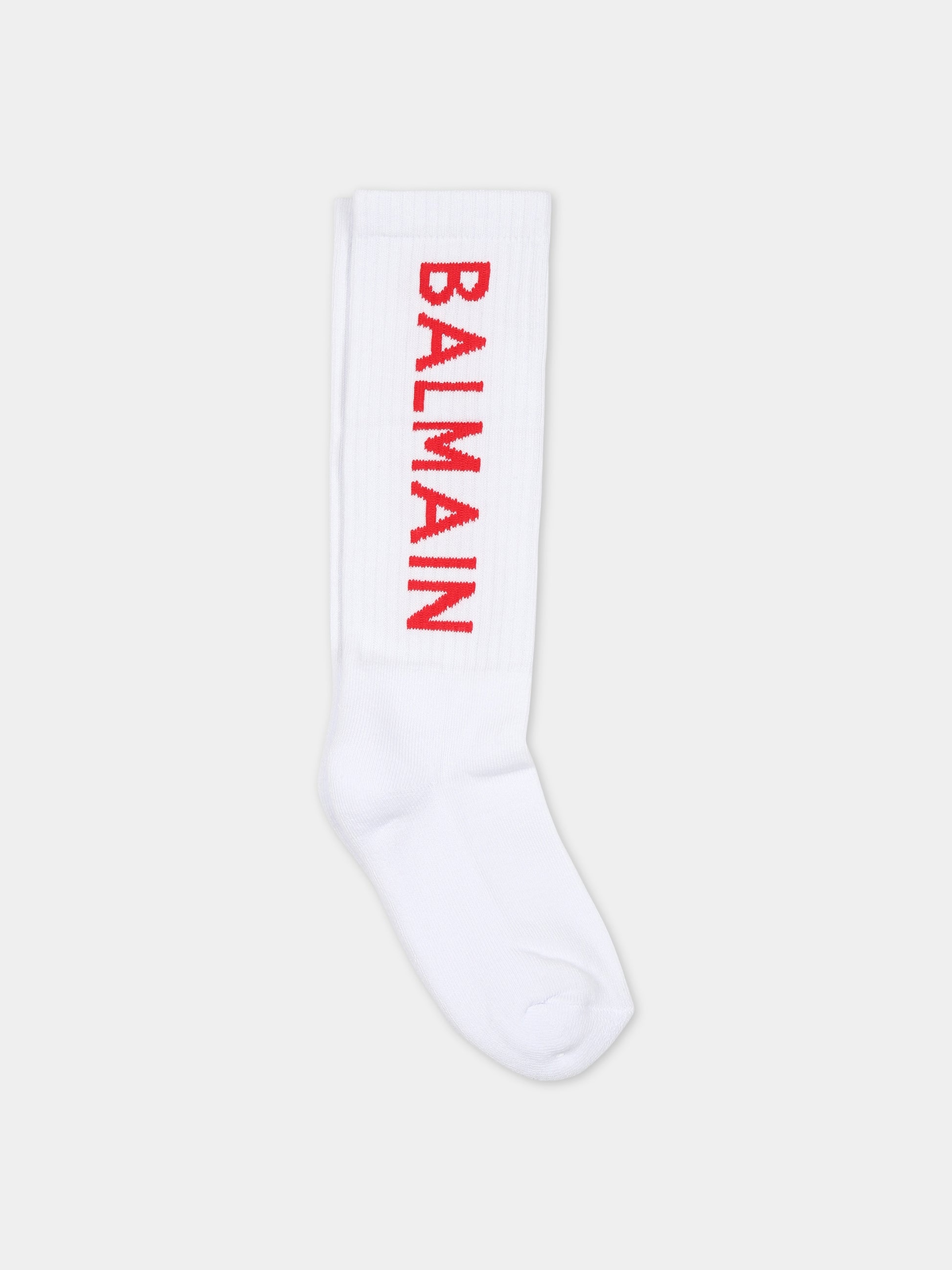 Calze bianche per bambini con logo,Balmain Kids,BS0P50 Z0553 100RO