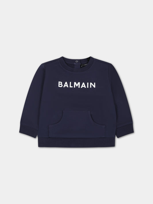 Felpa blu per neonato con logo,Balmain Kids,BS4510 Z0001 649BC