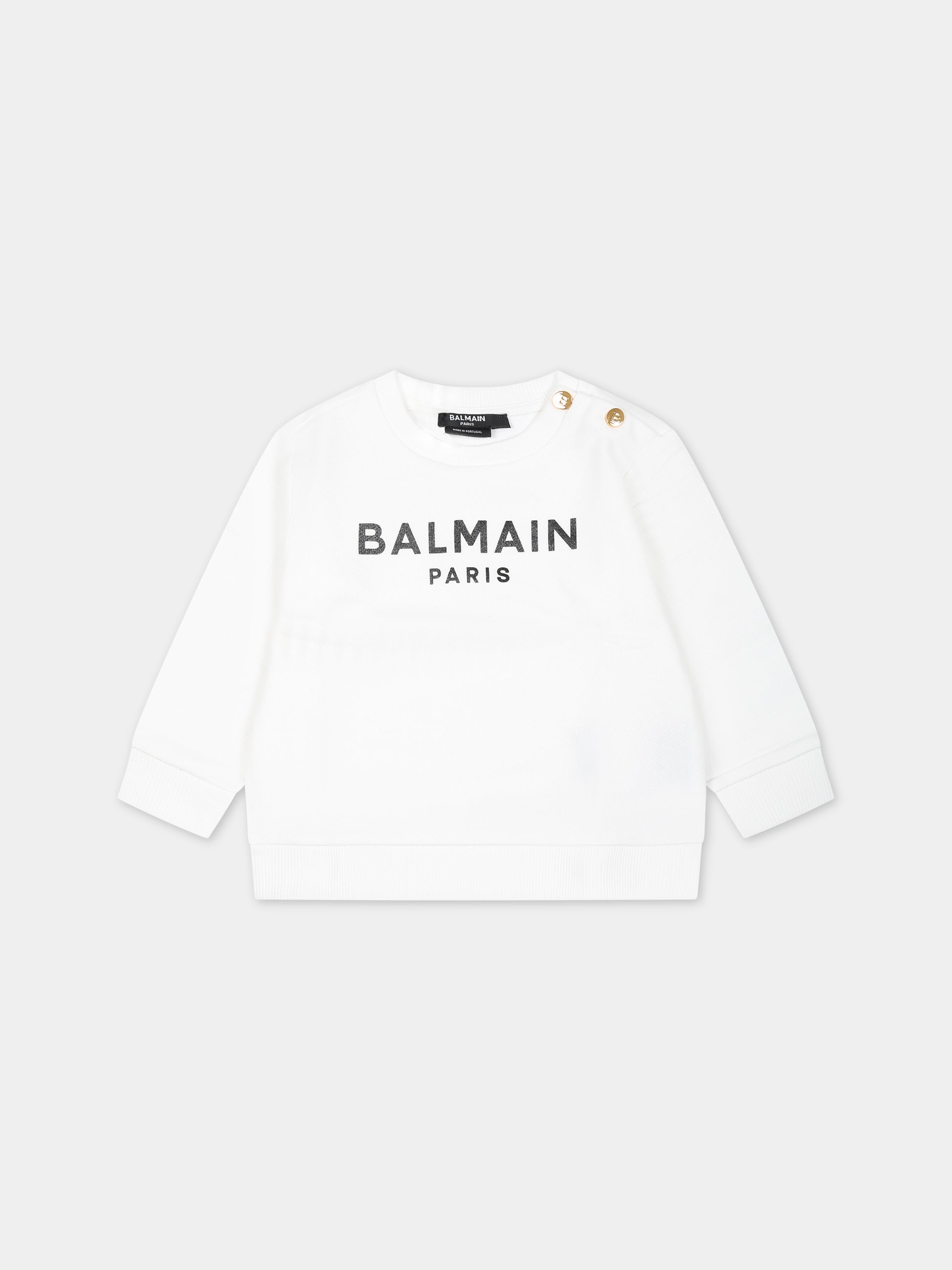 Felpa bianca per neonati con logo,Balmain Kids,BS4590 Z0001 100NE