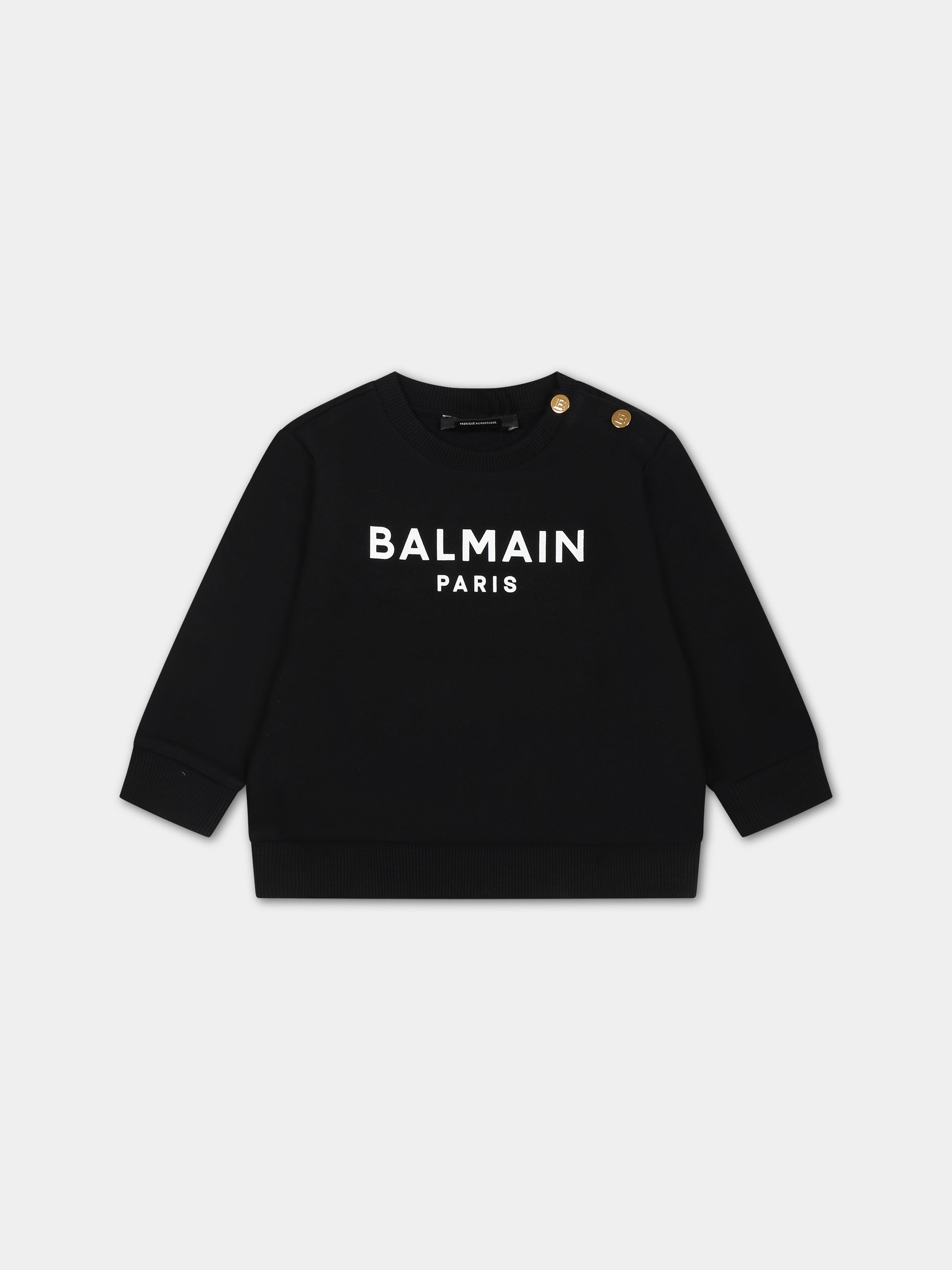 Felpa nera per neonati con logo,Balmain Kids,BS4590 Z0001 930BC