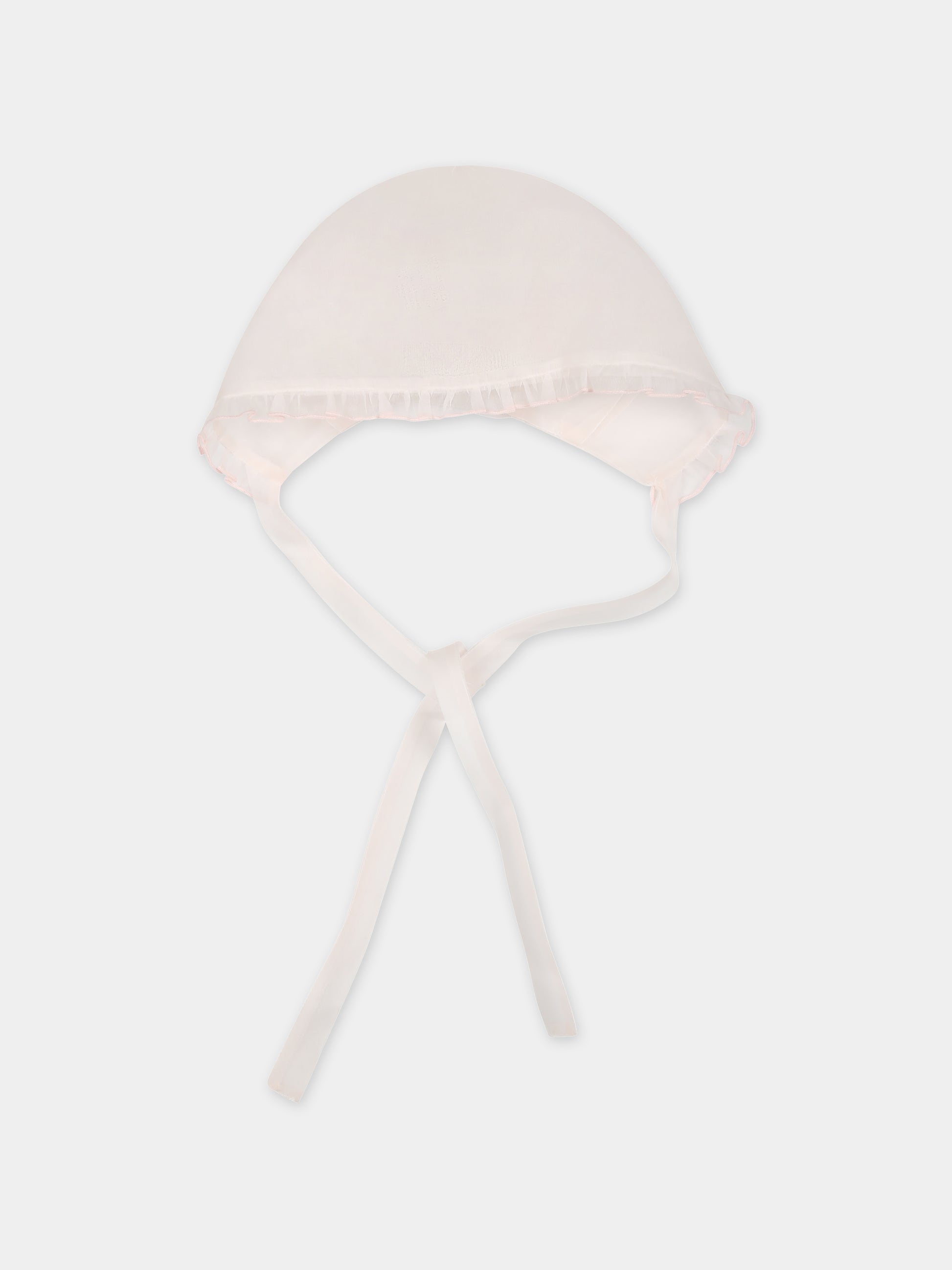 Cuffia rosa per neonata con rouche,La Stupenderia,CBCP56O23