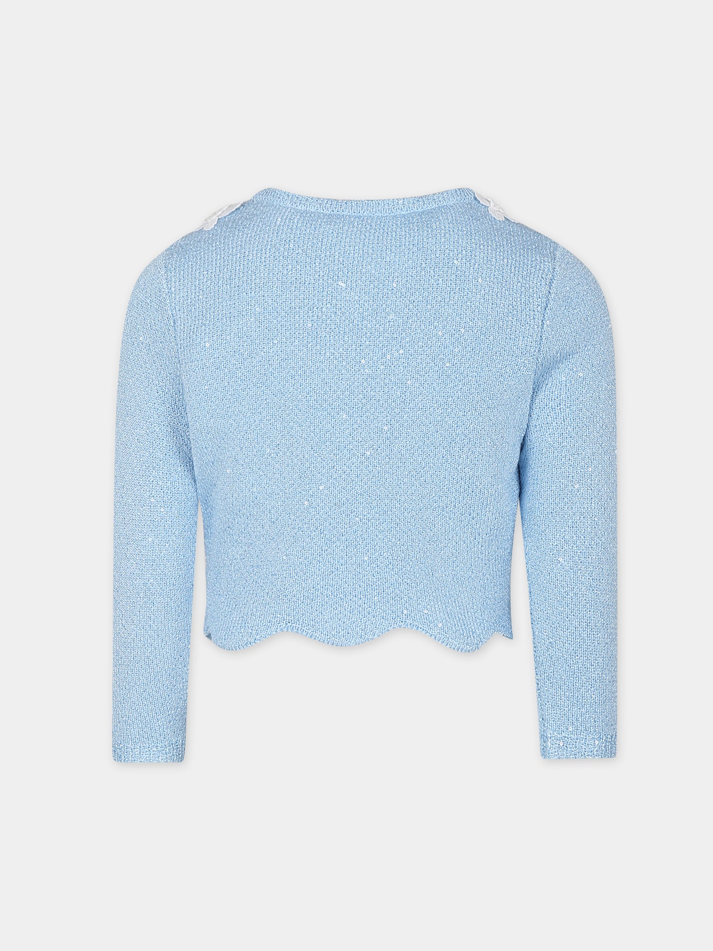Cardigan celeste in maglia per bambina con paiettes,Self-portrait,RS24 730J BL