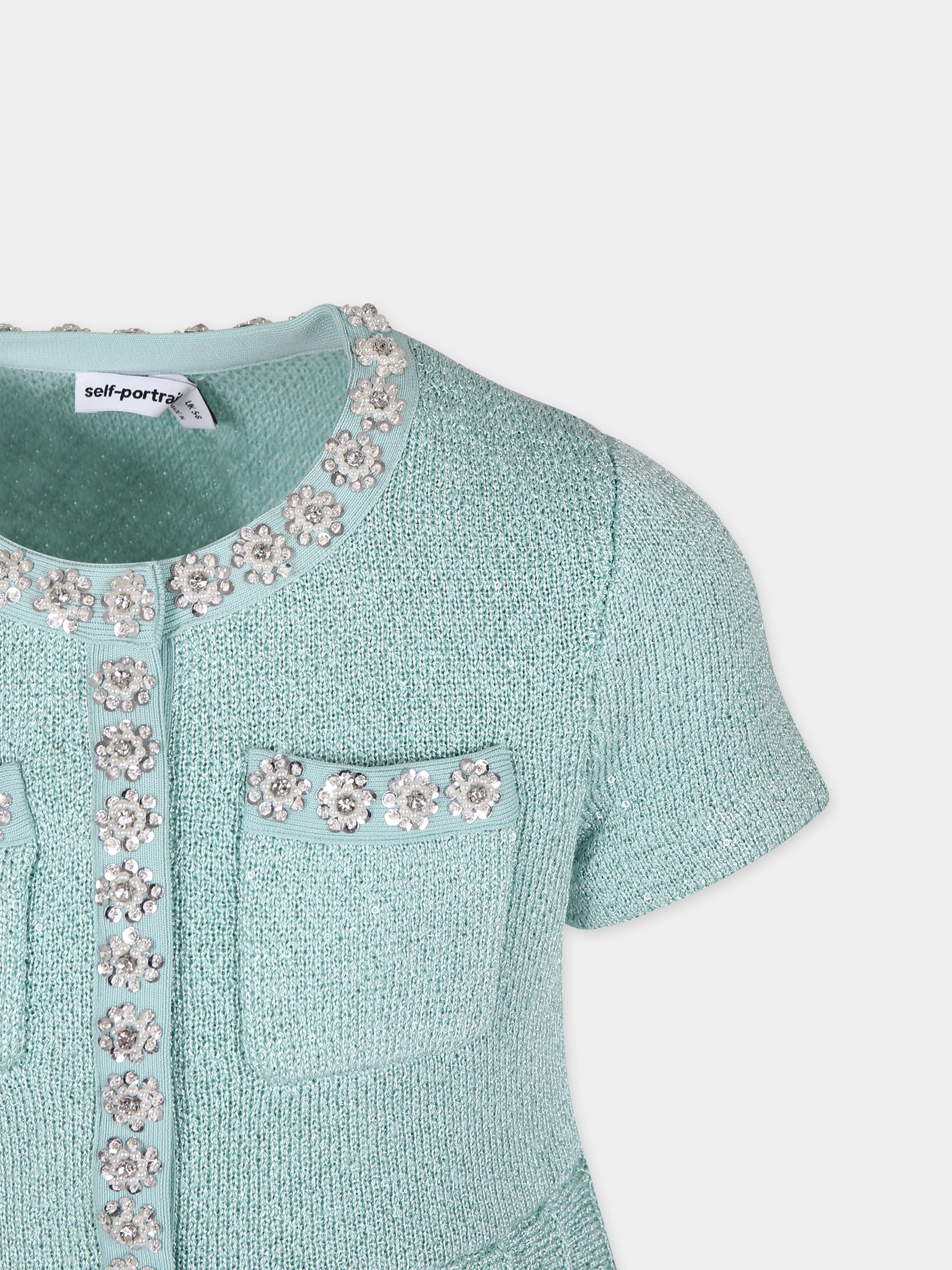 Vestito elegante in maglia verde per bambina,Self-portrait,RS24 733S G