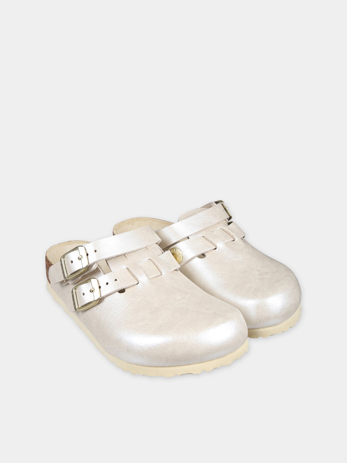 Sabot Kay avorio per bambina con logo,Birkenstock,1026858 GRACEFUL PEARL WHITE