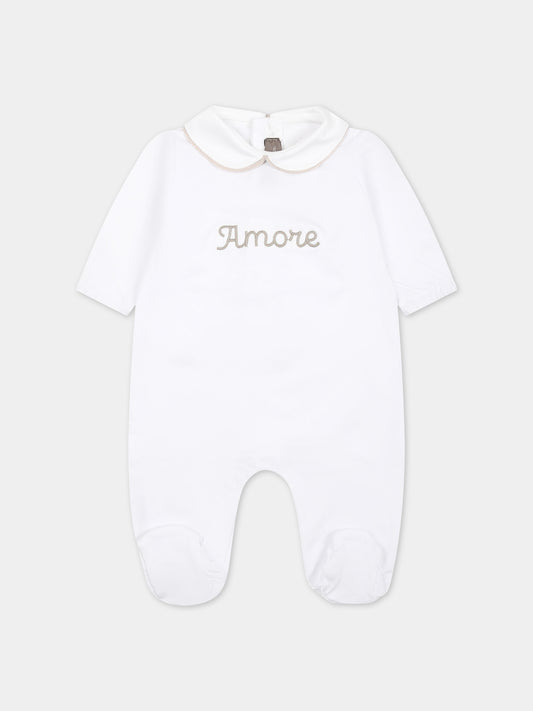 Tutina bianca per neonati con scritta,Little Bear,8042 BIANCO/CORDA