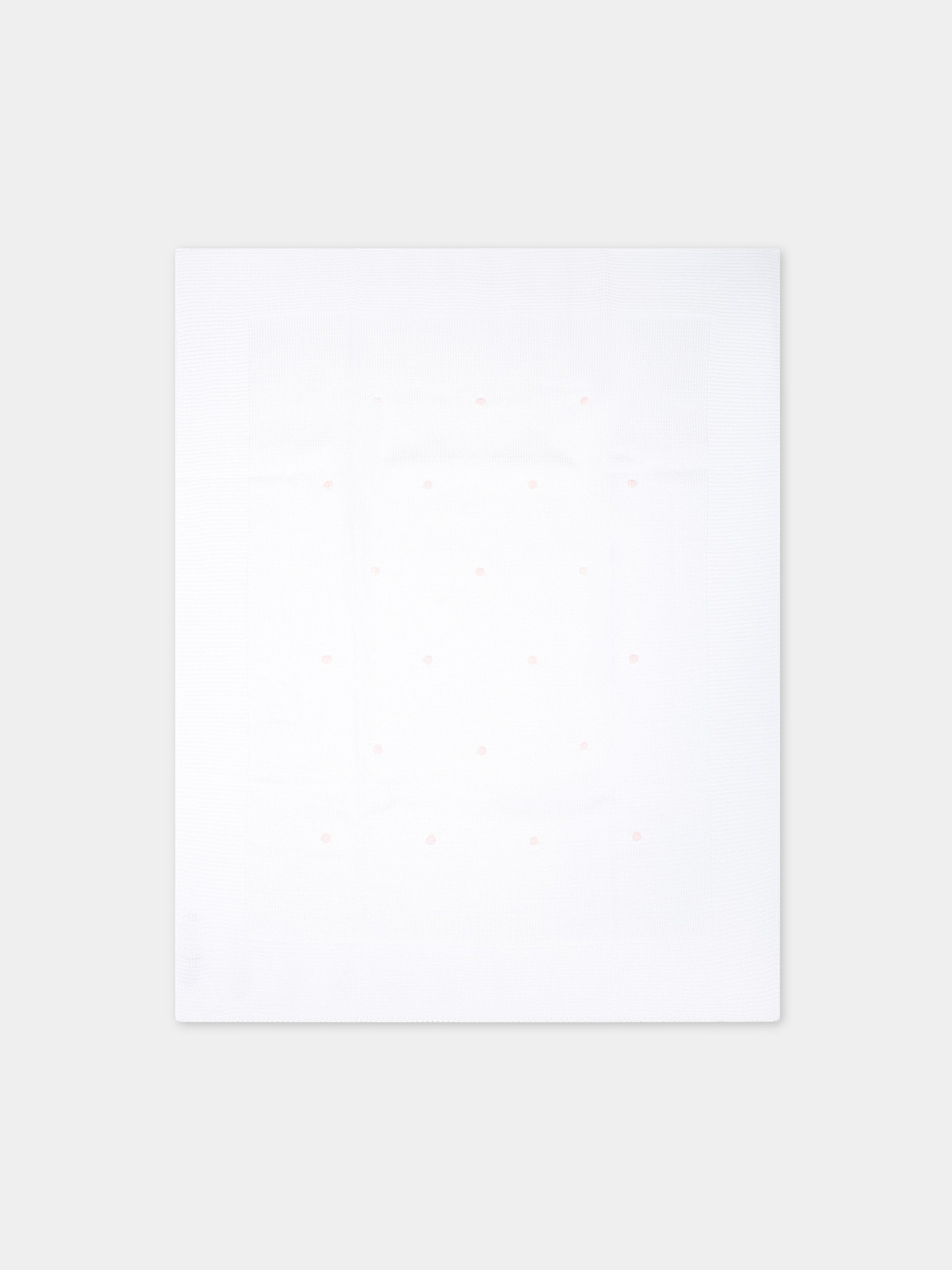 Coperta bianca per neonata con pois rosa,Little Bear,8102 BIANCO/CIPRIA