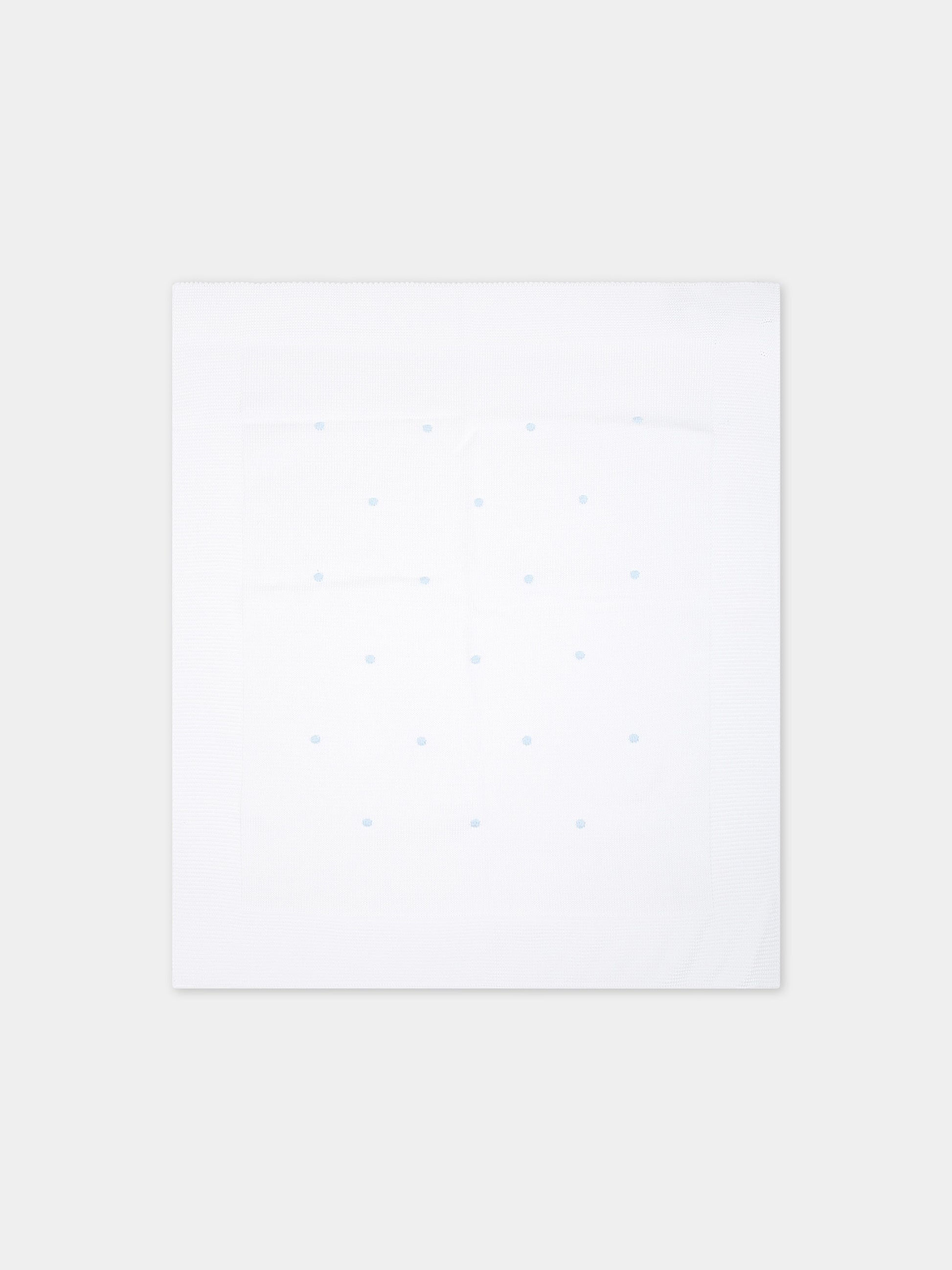 Coperta bianca per neonato con pois celesti,Little Bear,8102 BIANCO/CIELO