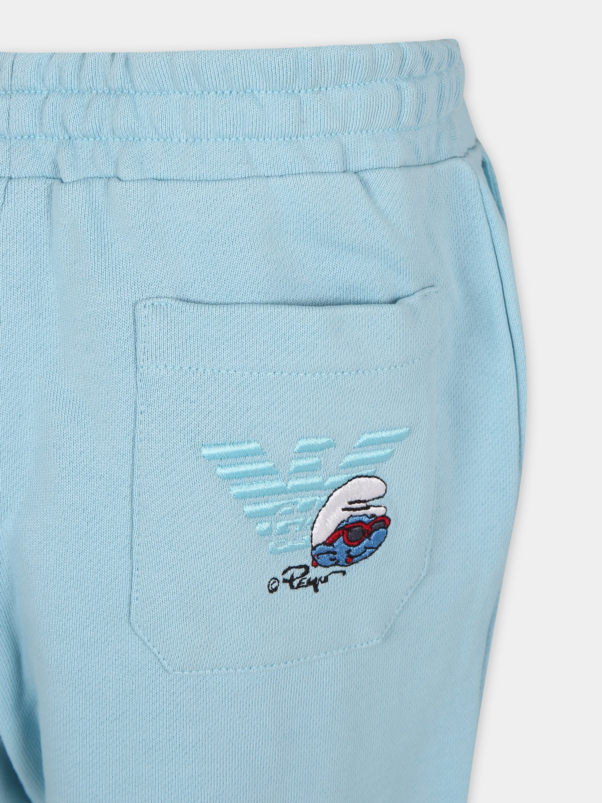 Pantaloni celesti per bambino con I Puffi,Armani Junior,3D4PJN 3J5GZ 0728