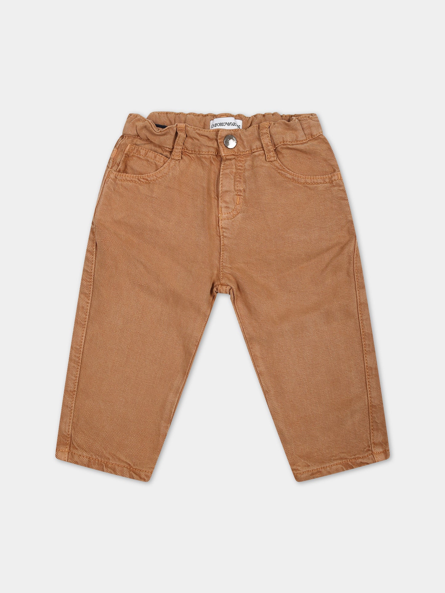 Pantaloni casual marroni per neonato con logo,Armani Junior,3DHJ75 4N8IZ 0430
