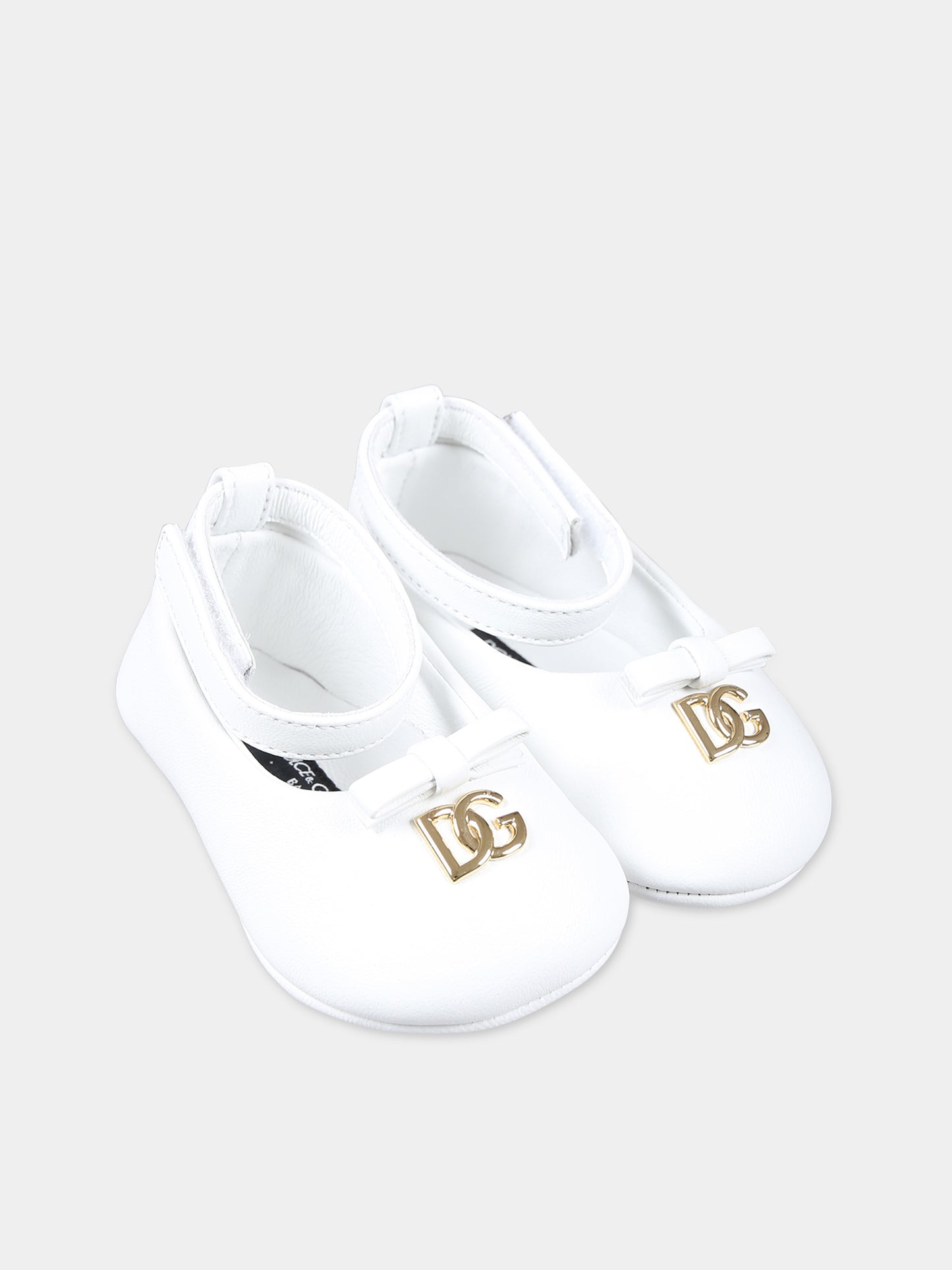 Ballerine bianche per neonata con logo,Dolce & Gabbana Kids,DK0065 AB793 80001
