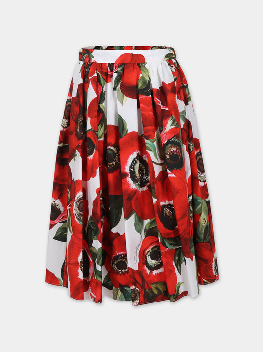 Gonna rossa per bambina con stampa papaveri,Dolce & Gabbana Kids,L54I94 HS5Q4 HAAA5