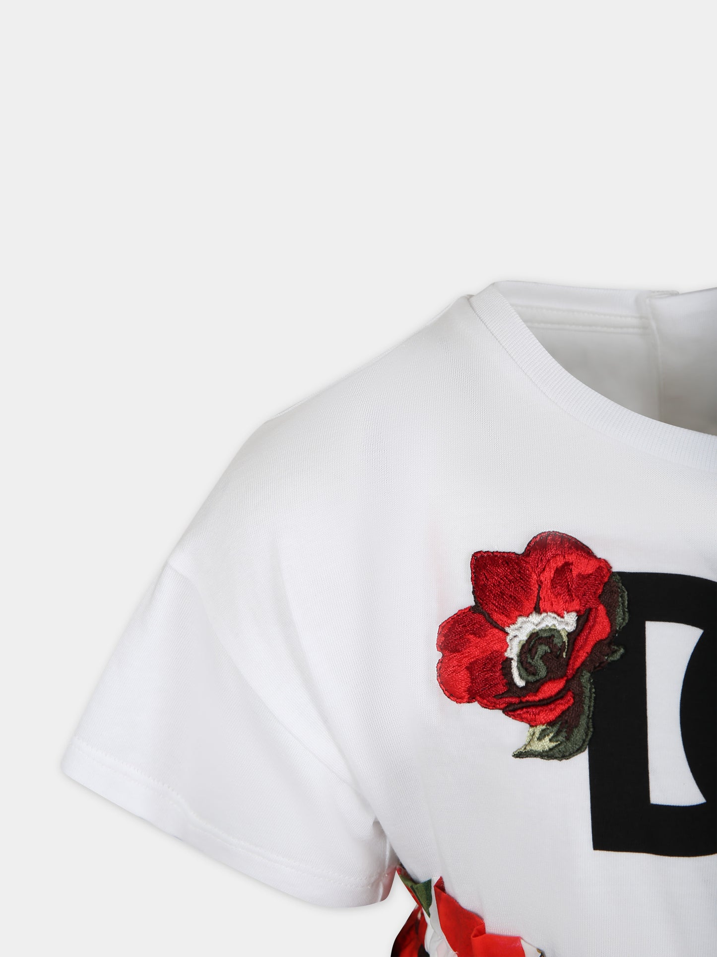 Vestito casual bianco per bambina con papaveri e logo,Dolce & Gabbana Kids,L5JD8A G7M2A S9000