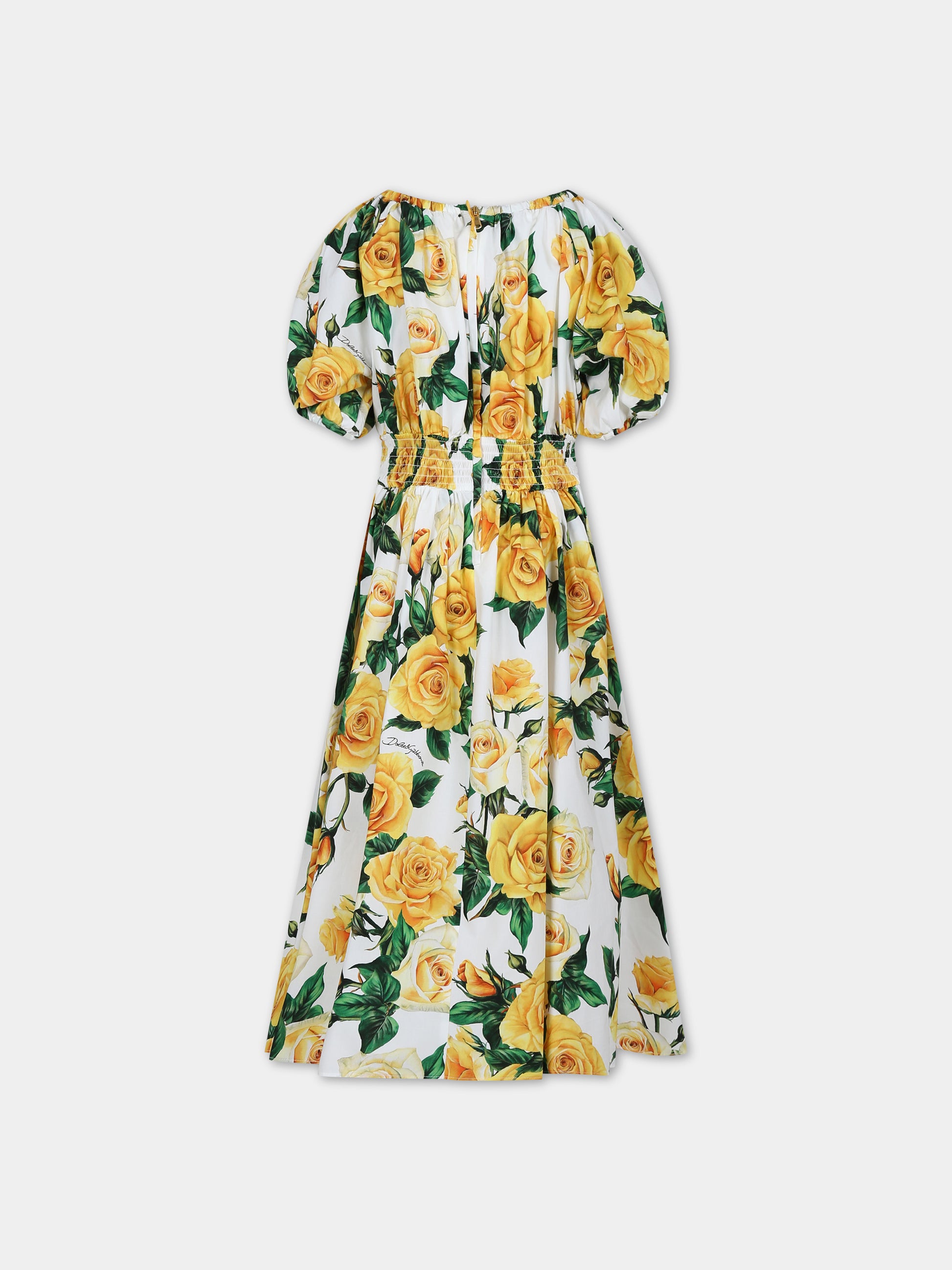 Vestito elegante bianco per bambina a fantasia flowering,Dolce & Gabbana Kids,L53DU1 HS5QR HA3VO