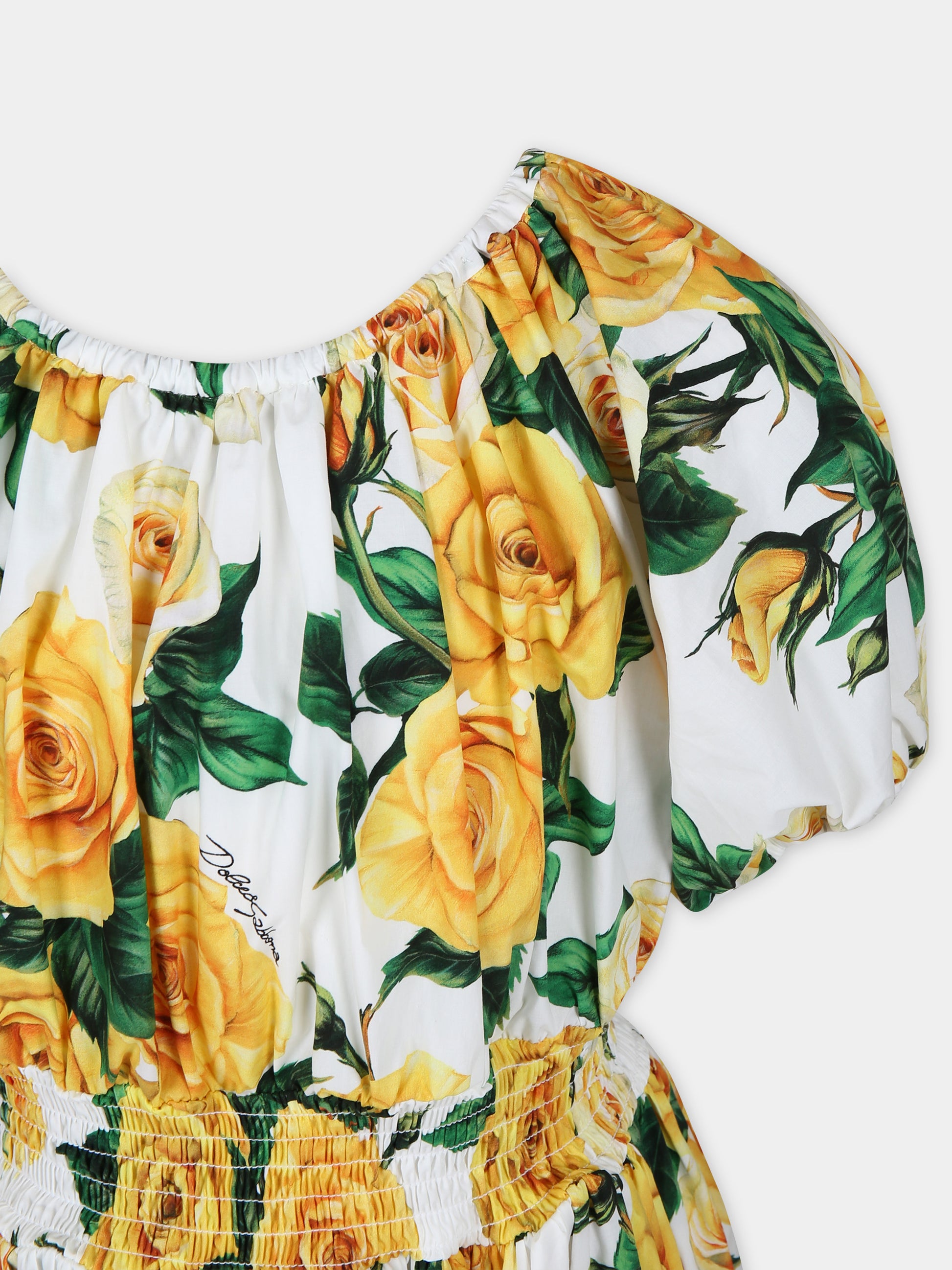 Vestito elegante bianco per bambina a fantasia flowering,Dolce & Gabbana Kids,L53DU1 HS5QR HA3VO