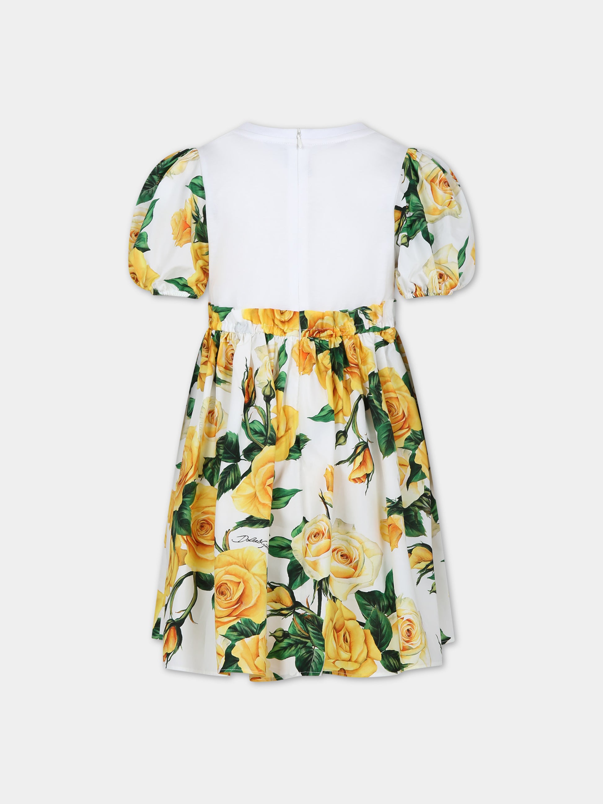 Vestito elegante bianco per bambina a fantasia flowering,Dolce & Gabbana Kids,L5JD6K G7M4I HA3VO