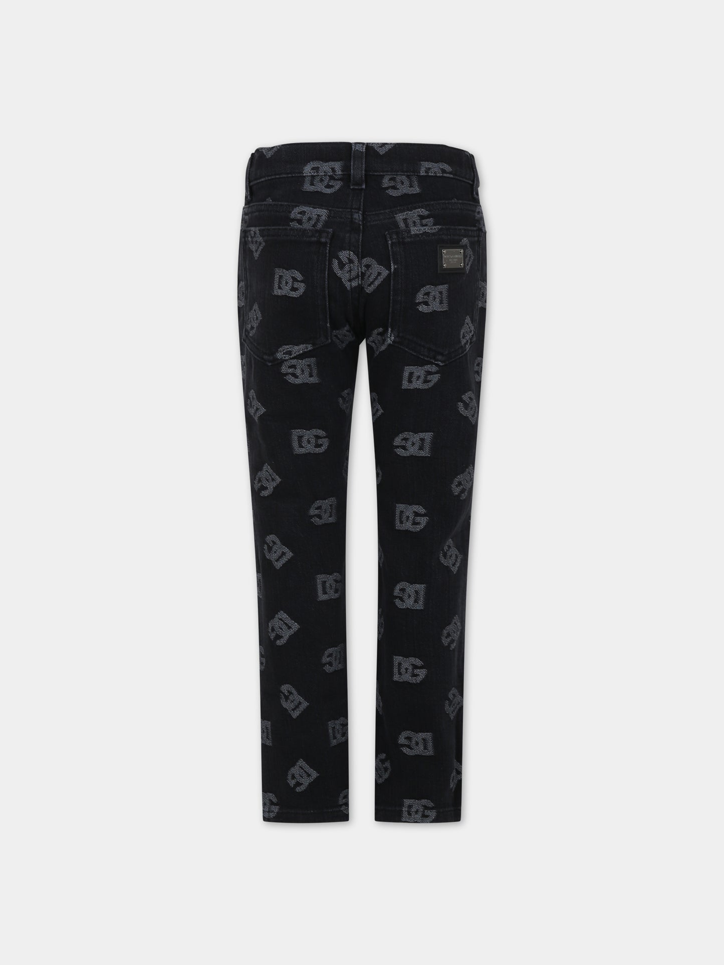 Jeans neri per bambina con iconico monogramma,Dolce & Gabbana Kids,L42F59 LDC08 S9000