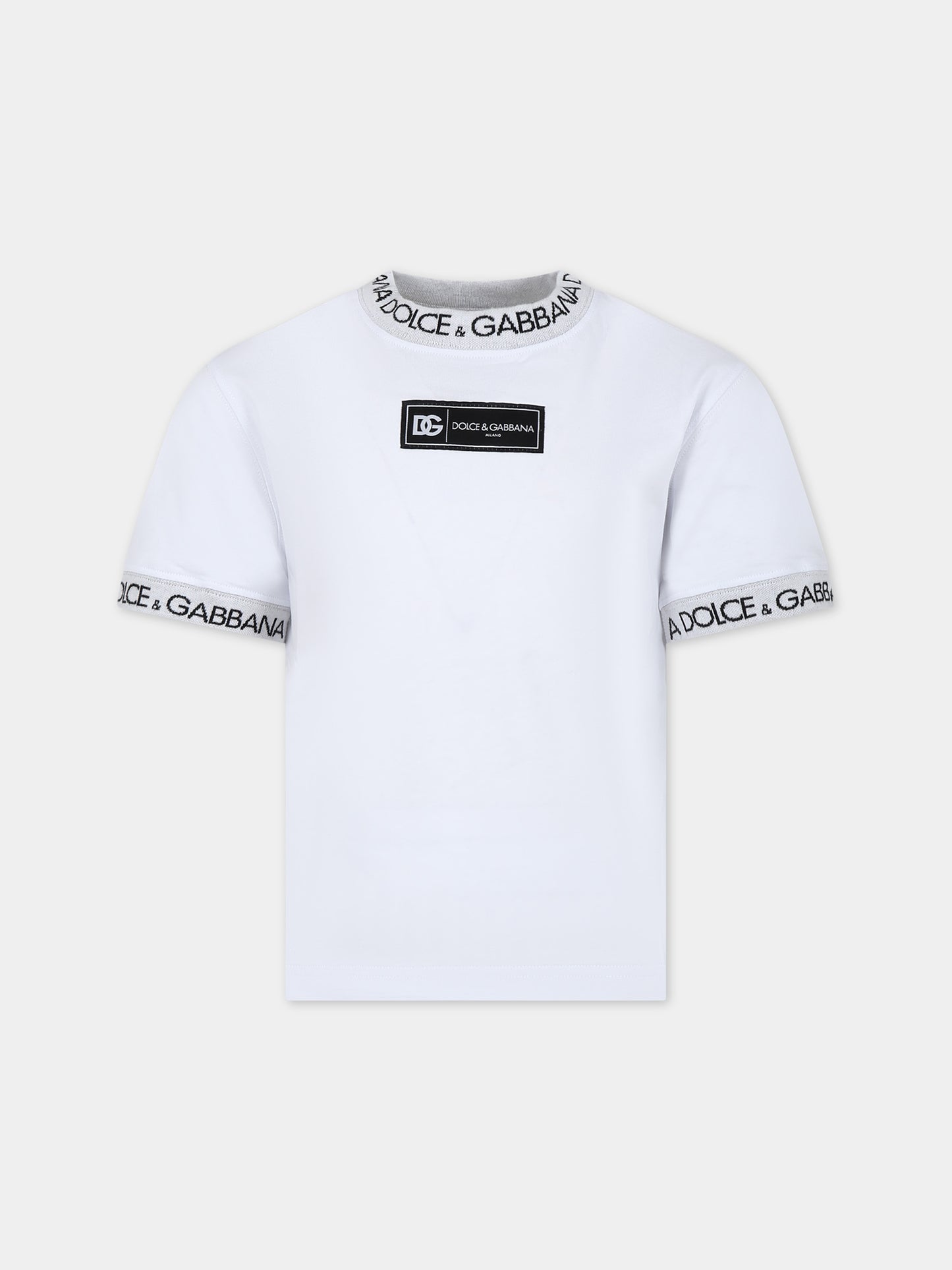 T-shirt bianca per bambini con logo,Dolce & Gabbana Kids,L4JTEO G7M4F W0800