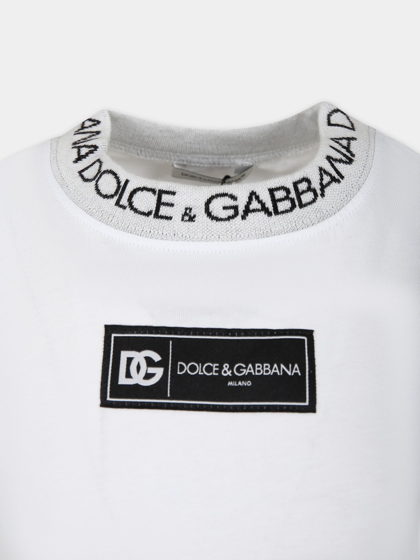 T-shirt bianca per bambini con logo,Dolce & Gabbana Kids,L4JTEO G7M4F W0800