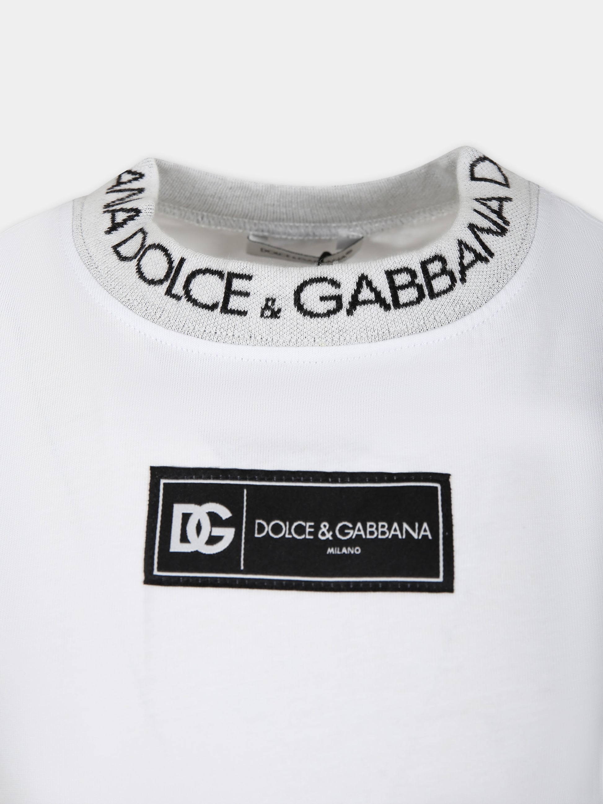 T-shirt bianca per bambini con logo,Dolce & Gabbana Kids,L4JTEO G7M4F W0800