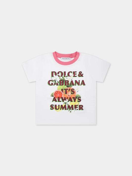 T-shirt bianca per neonata con stampa multicolor,Dolce & Gabbana Kids,L2JTKT G7L9I W0800