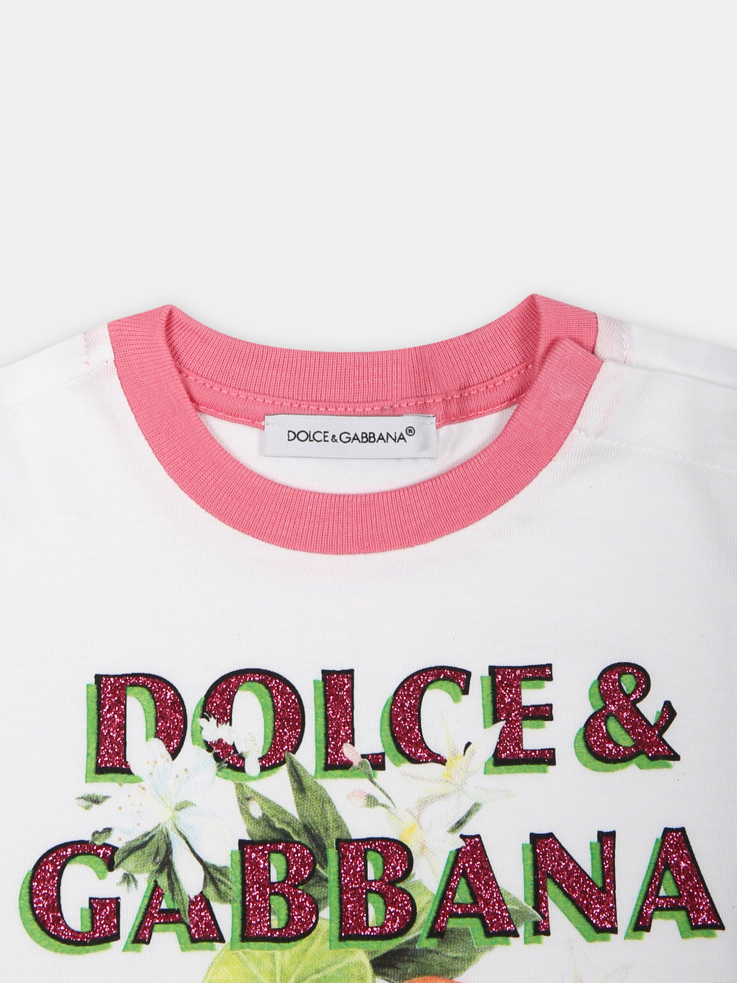T-shirt bianca per neonata con stampa multicolor,Dolce & Gabbana Kids,L2JTKT G7L9I W0800