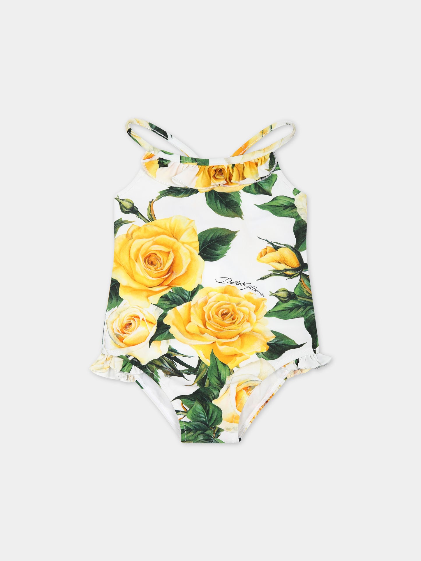 Costume intero bianco per neonata a fantasia flowering,Dolce & Gabbana Kids,L2J814 FSG5V HA3VO