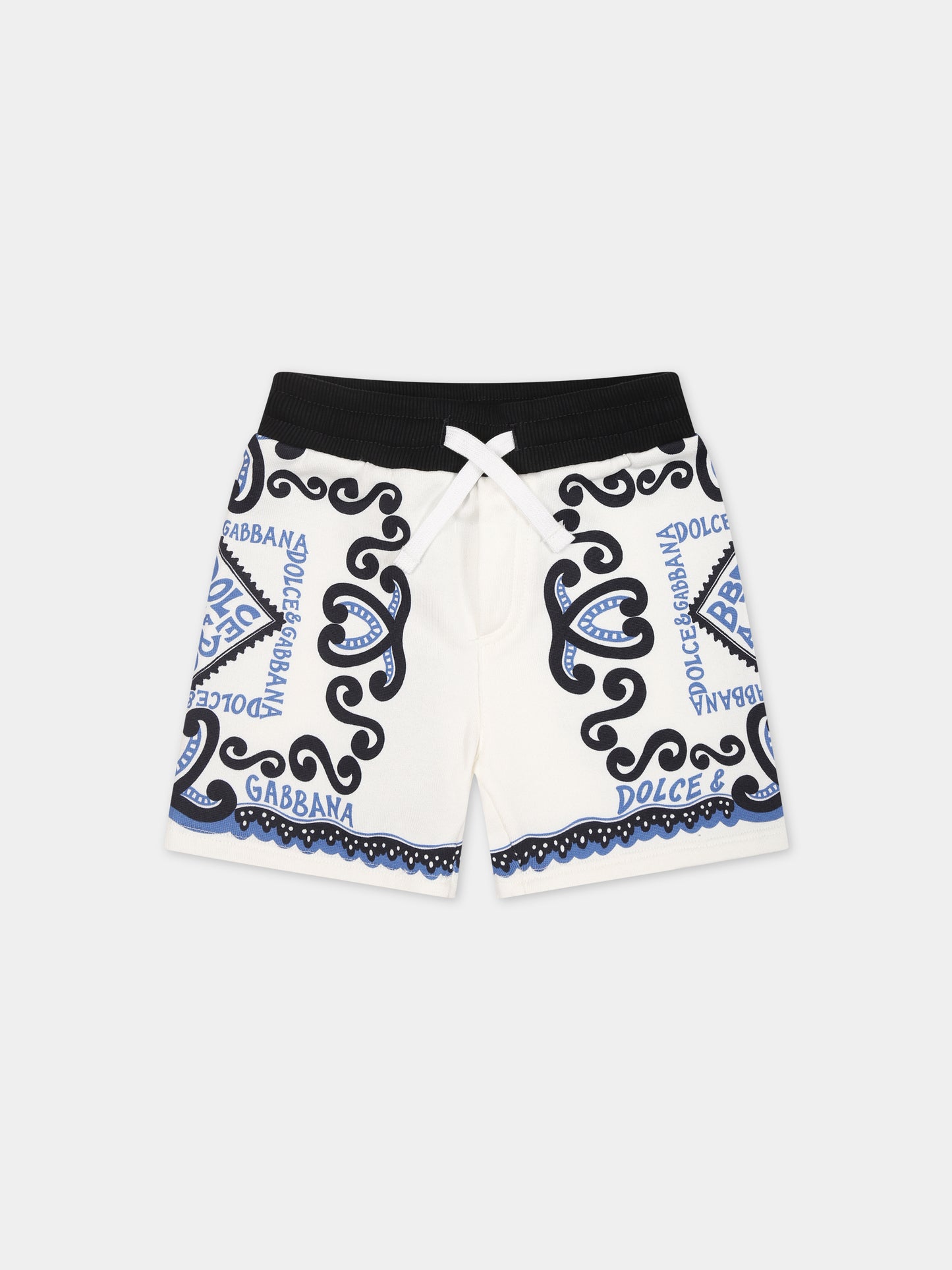 Shorts bianchi per neonato con stampa bandana e logo,Dolce & Gabbana Kids,L1JQR0 G7L0X HC4XR