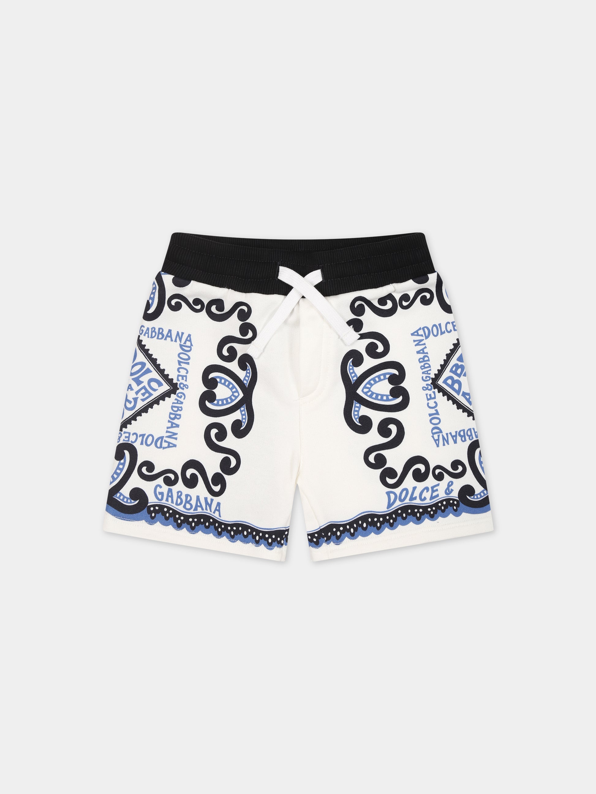 Shorts bianchi per neonato con stampa bandana e logo,Dolce & Gabbana Kids,L1JQR0 G7L0X HC4XR