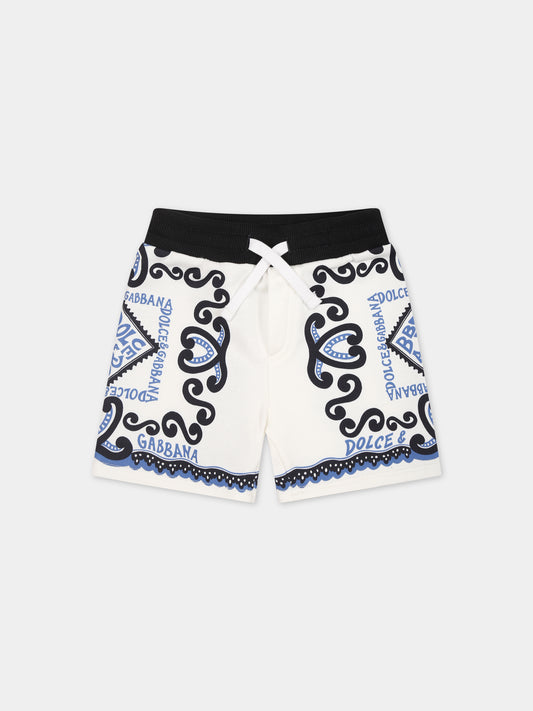 Shorts bianchi per neonato con stampa bandana e logo,Dolce & Gabbana Kids,L1JQR0 G7L0X HC4XR
