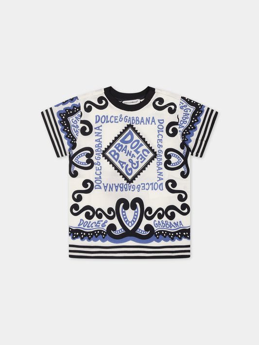 T-shirt bianca per neonato con stampa bandana e logo,Dolce & Gabbana Kids,L1JTEY G7L1B HC4XR