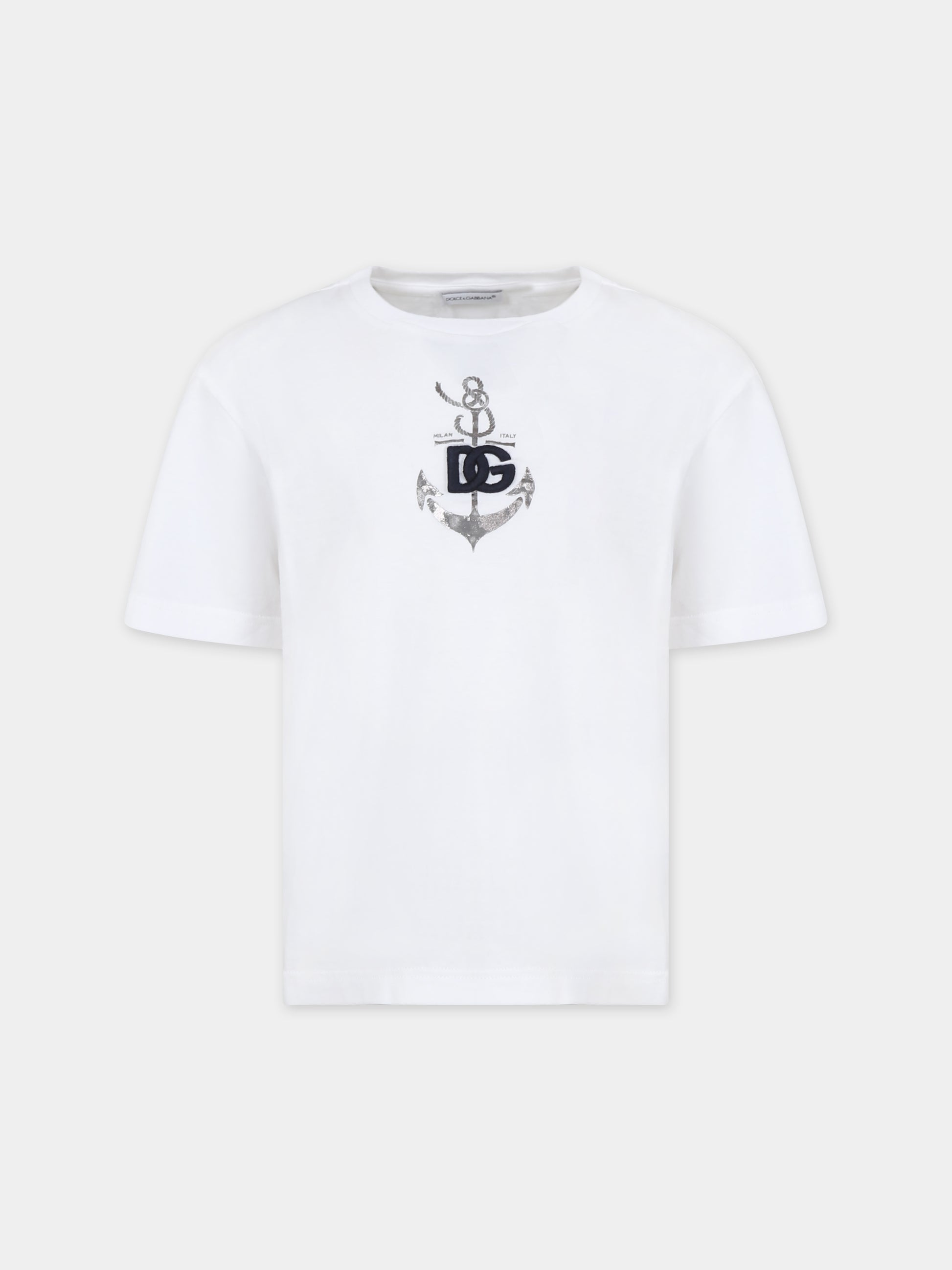 T-shirt bianca per bambino con iconico monogramma,Dolce & Gabbana Kids,L4JTEY G7L0A W0800