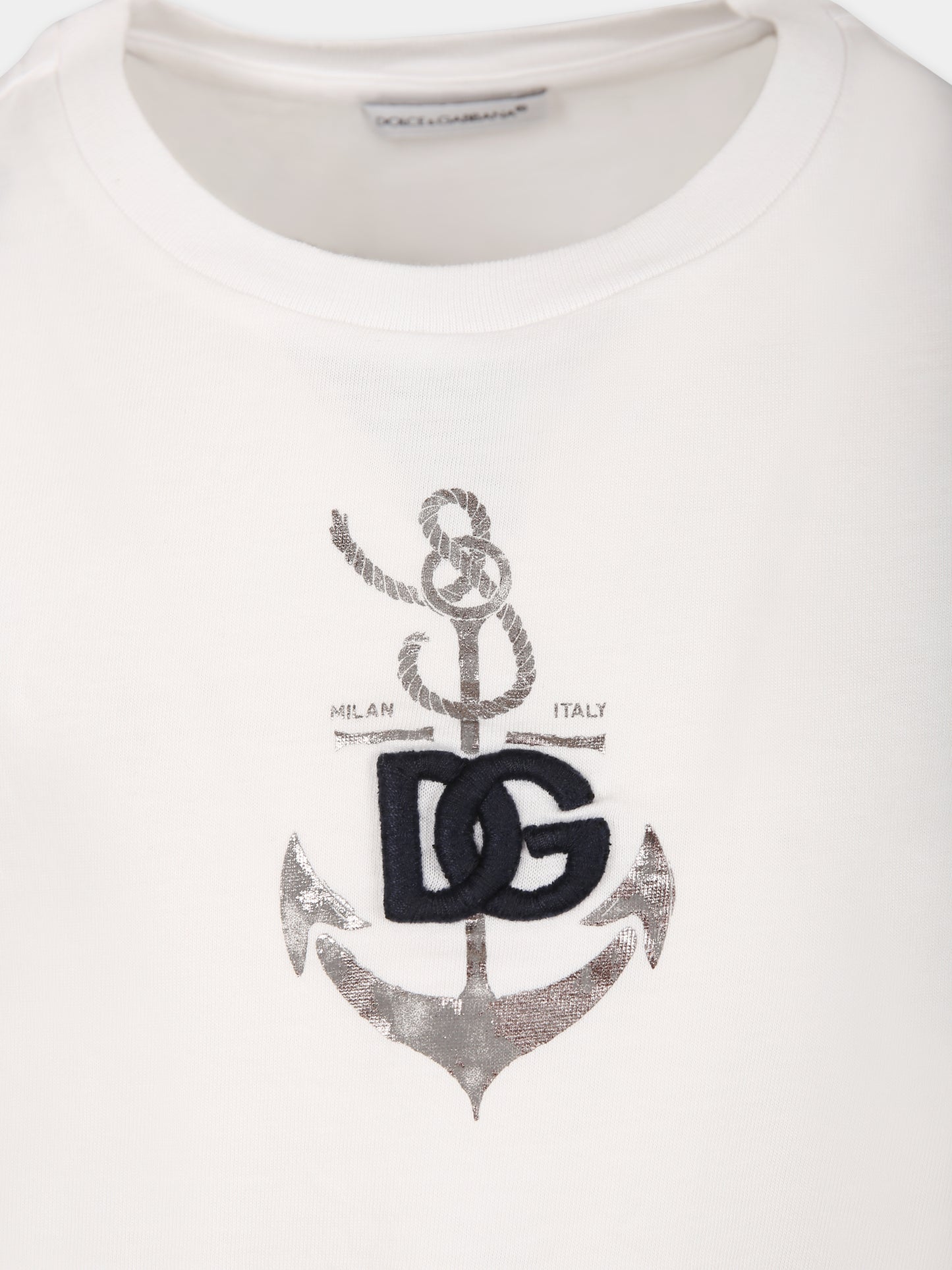 T-shirt bianca per bambino con iconico monogramma,Dolce & Gabbana Kids,L4JTEY G7L0A W0800